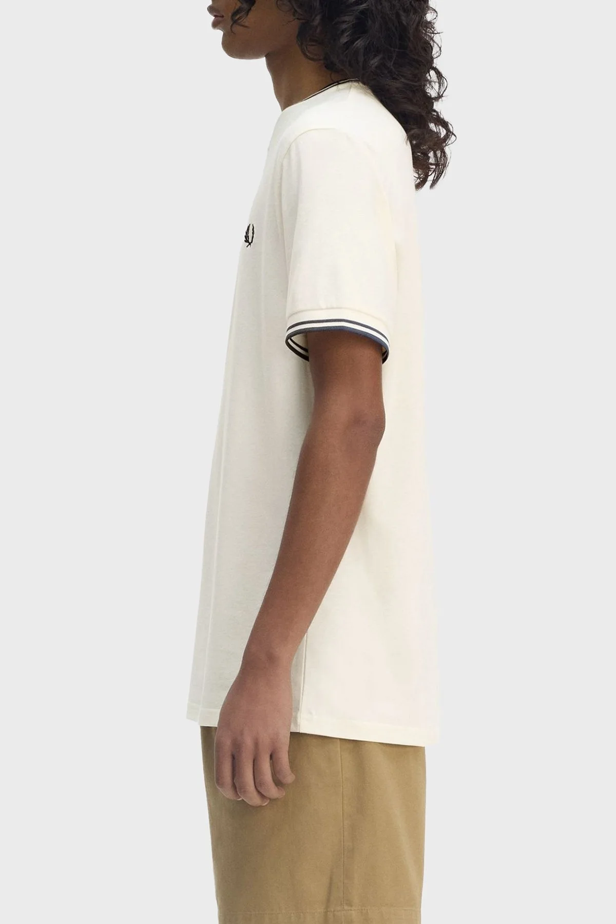 Fred Perry % 100 Pamuk Regular Fit Şerit Detaylı Sıfır Yaka Erkek T Shirt M1588 Y24 EKRU - 9