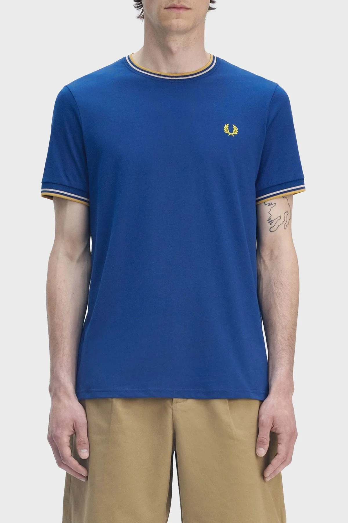 Fred Perry % 100 Pamuk Regular Fit Şerit Detaylı Sıfır Yaka Erkek T Shirt M1588 Y95 MAVİ - 8