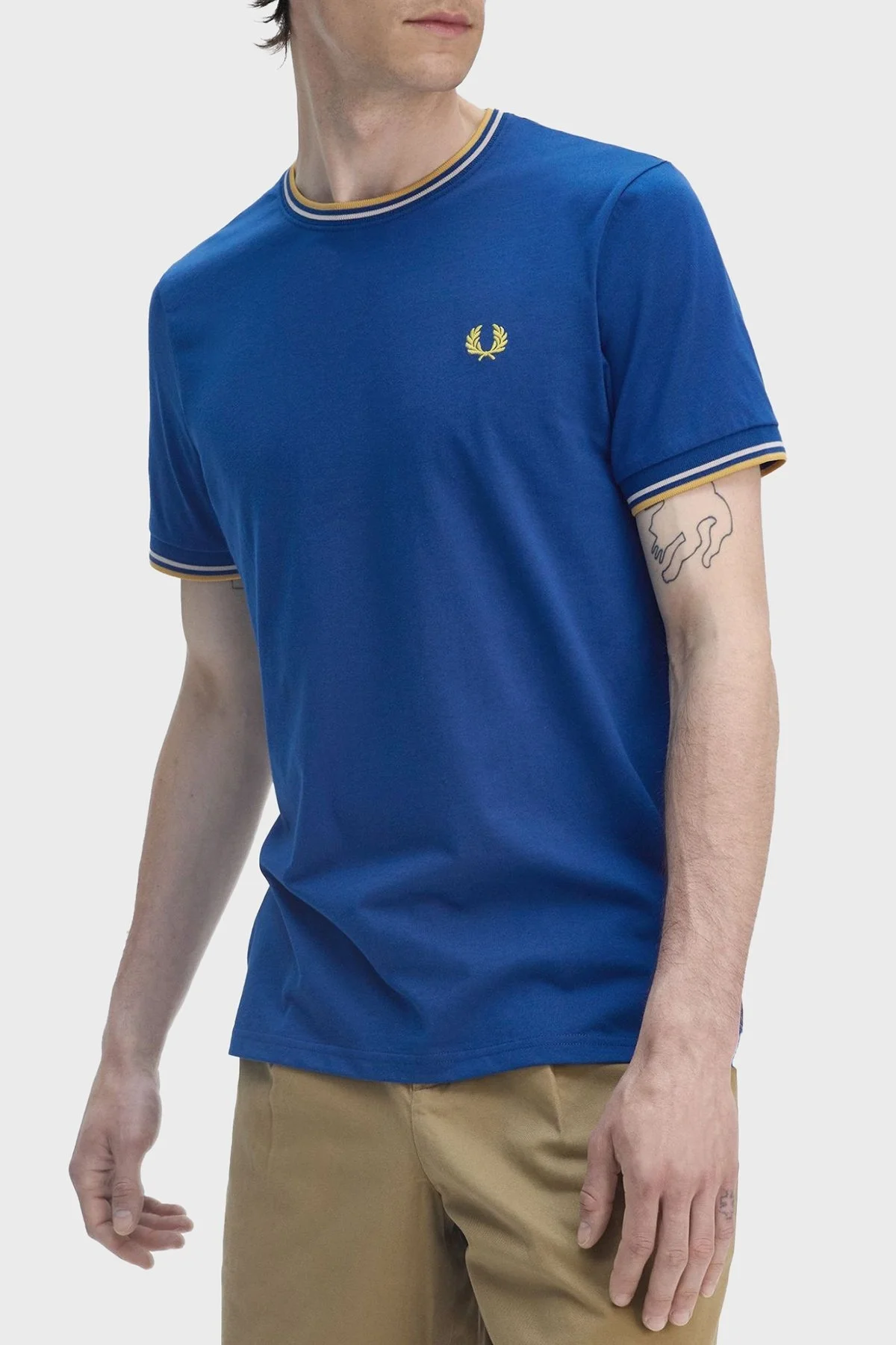 Fred Perry % 100 Pamuk Regular Fit Şerit Detaylı Sıfır Yaka Erkek T Shirt M1588 Y95 MAVİ - 9