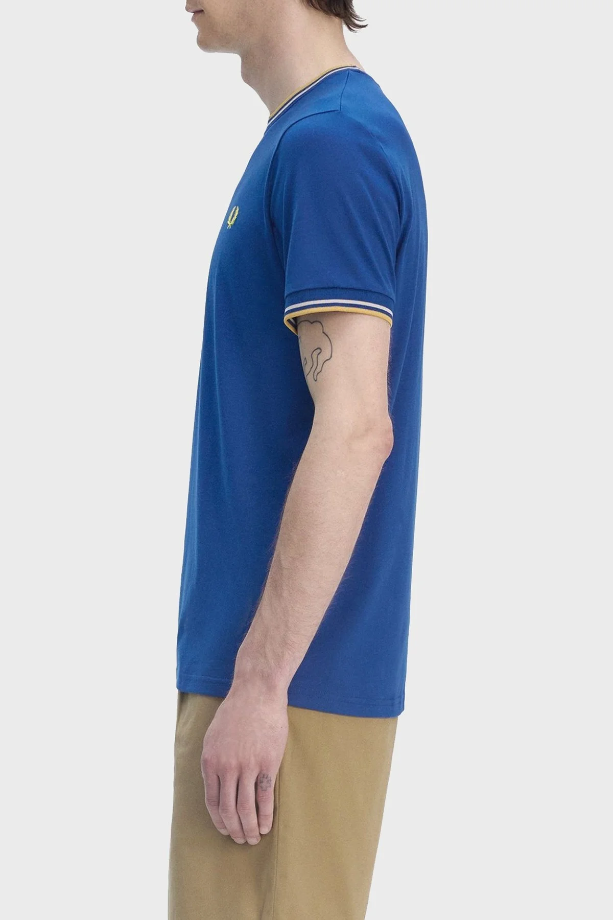 Fred Perry % 100 Pamuk Regular Fit Şerit Detaylı Sıfır Yaka Erkek T Shirt M1588 Y95 MAVİ - 10