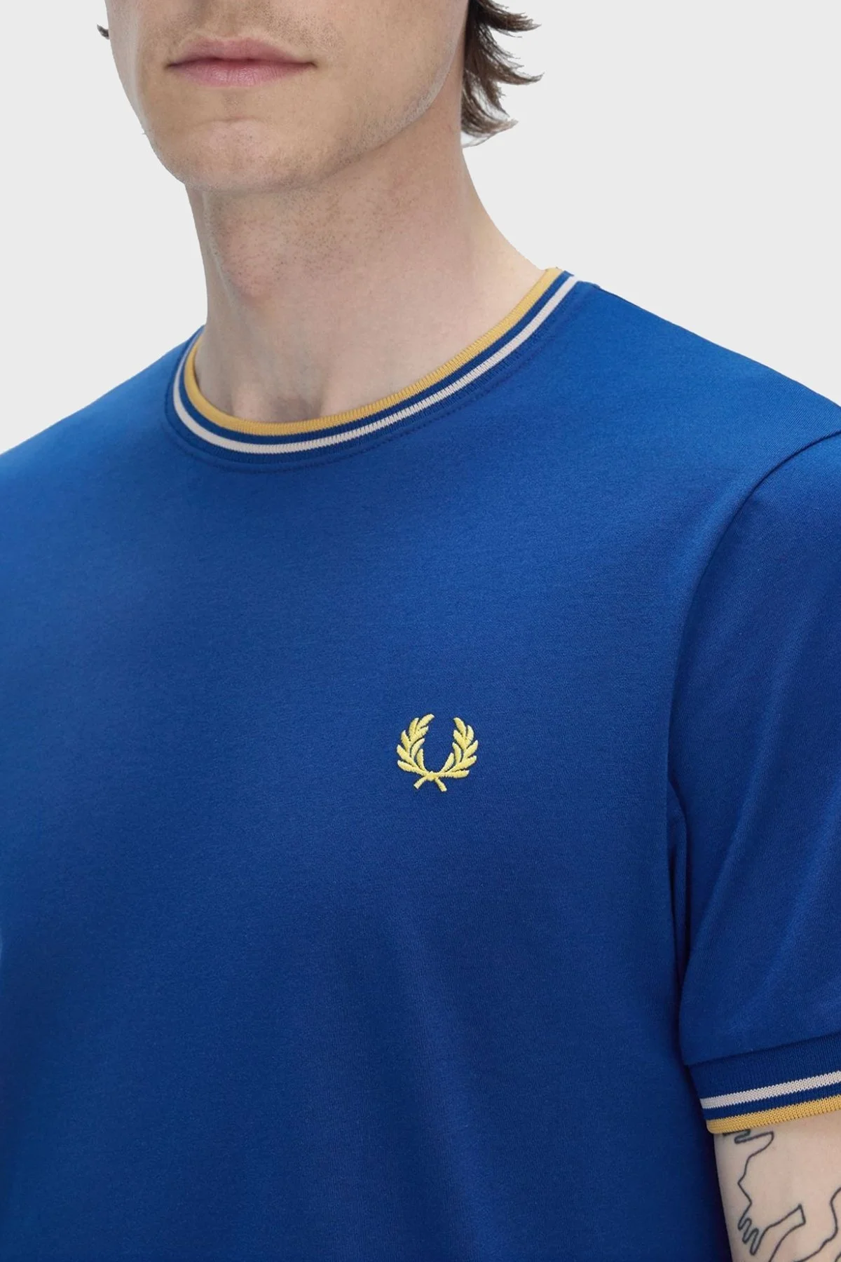 Fred Perry % 100 Pamuk Regular Fit Şerit Detaylı Sıfır Yaka Erkek T Shirt M1588 Y95 MAVİ - 11