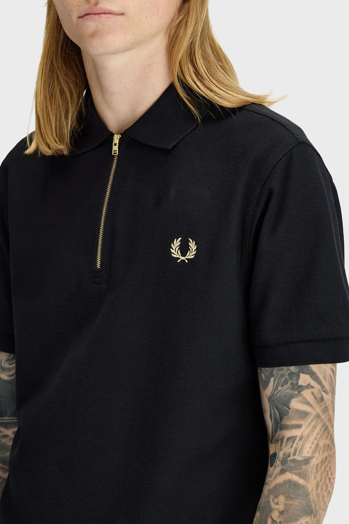 Fred Perry % 100 Pamuk Regular Fit Şerit Detaylı Yarım Fermuarlı Erkek Polo M2443 90A SİYAH - 4