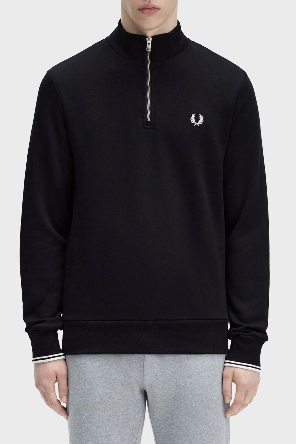 Fred Perry % 100 Pamuk Regular Fit Yarım Fermuarlı Dik Yaka Erkek Sweat M3574 102 SİYAH - 1