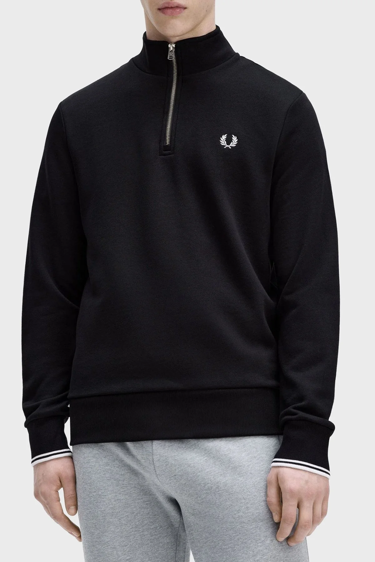 Fred Perry % 100 Pamuk Regular Fit Yarım Fermuarlı Dik Yaka Erkek Sweat M3574 102 SİYAH - 3