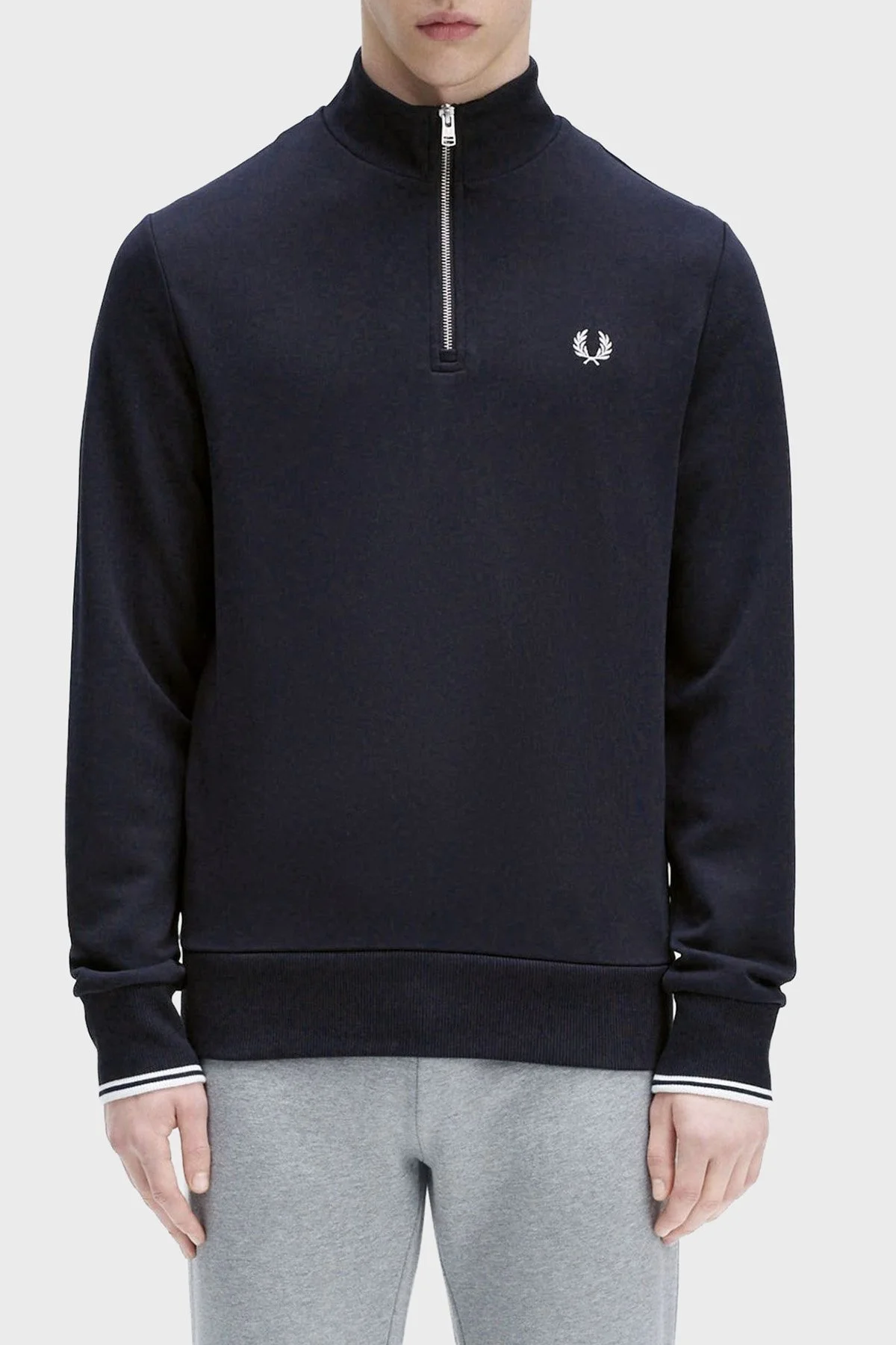 Fred Perry % 100 Pamuk Regular Fit Yarım Fermuarlı Dik Yaka Erkek Sweat M3574 608 LACİVERT - 1