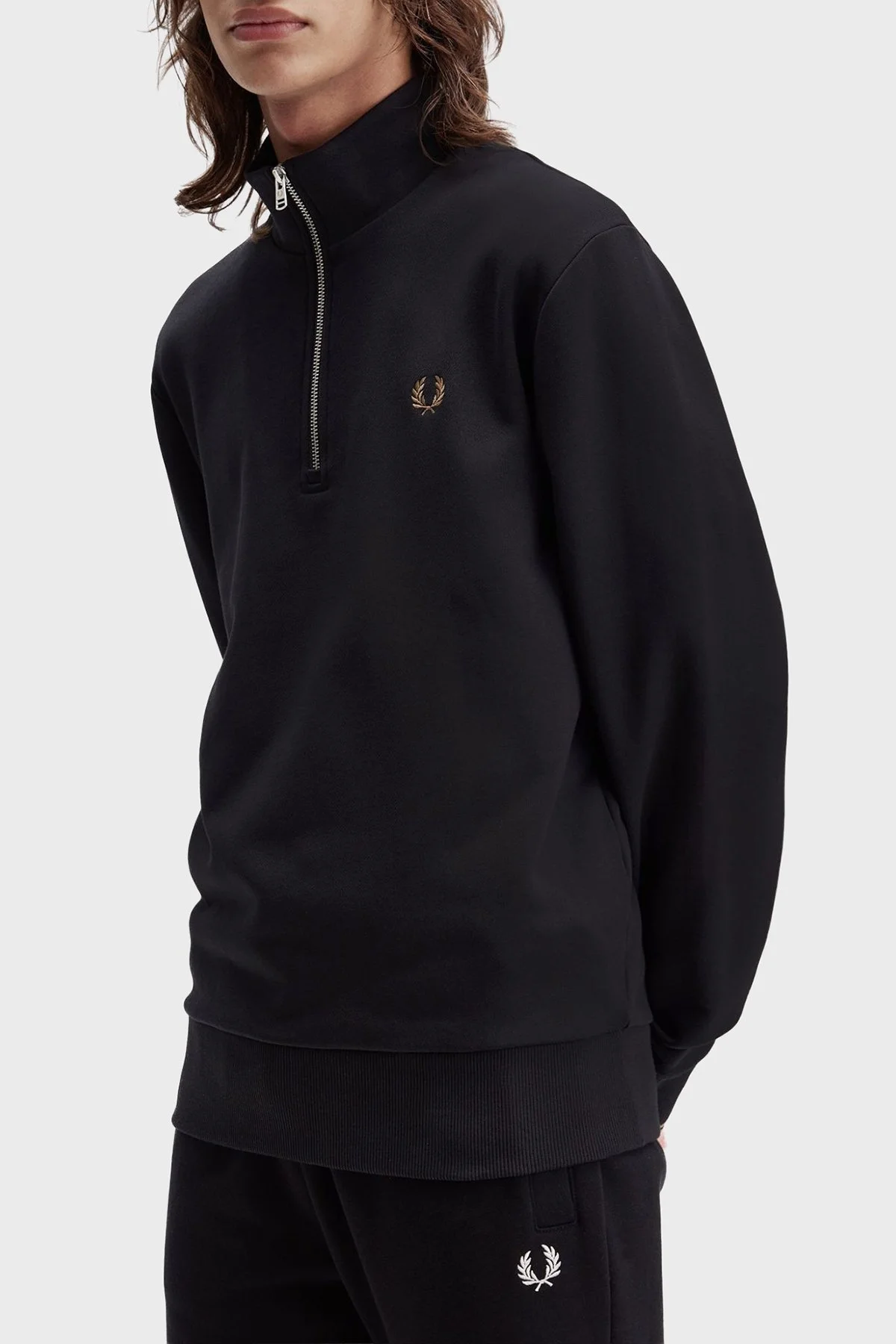 Fred Perry % 100 Pamuk Regular Fit Yarım Fermuarlı Dik Yaka Erkek Sweat M3574 S77 SİYAH - 3