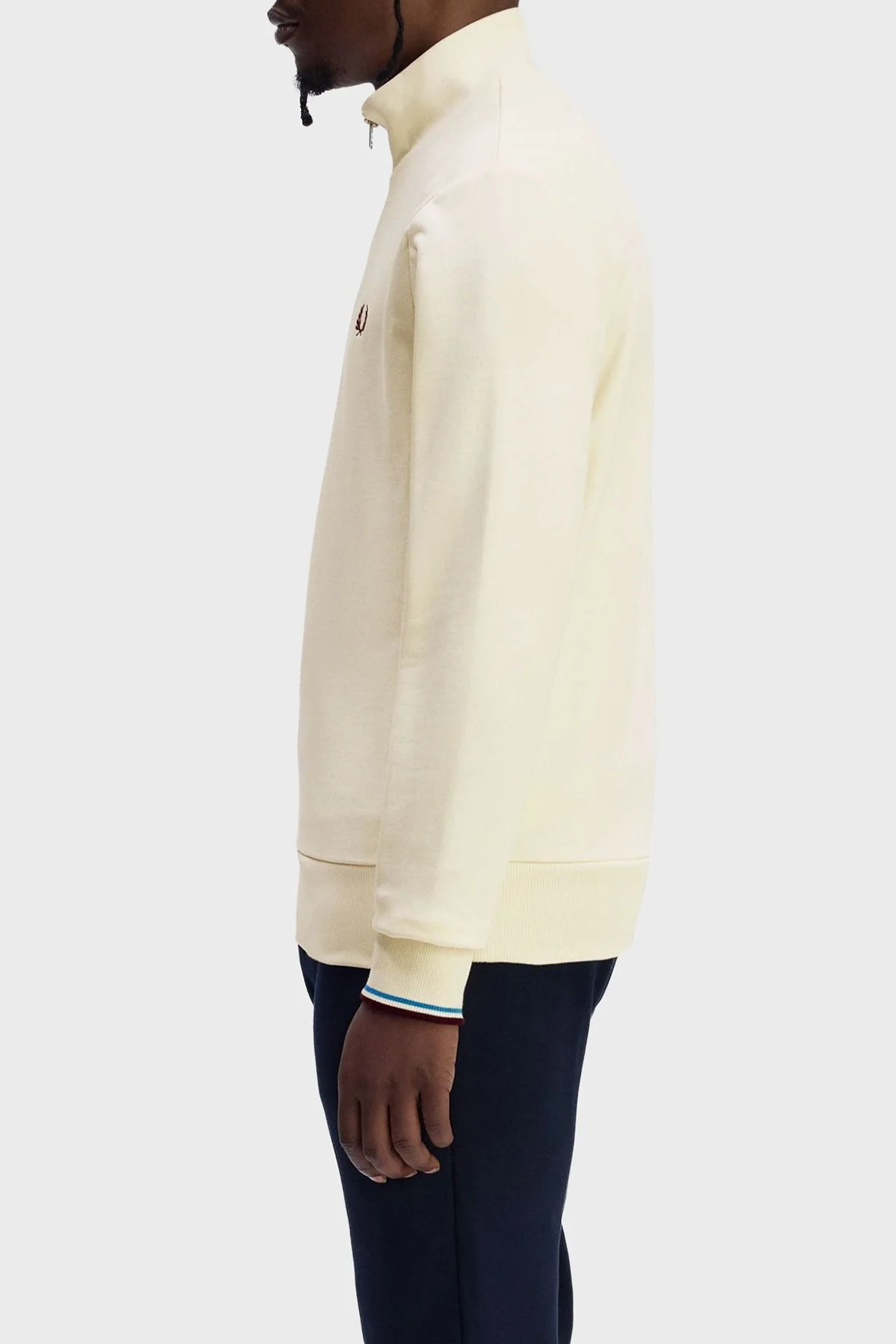 Fred Perry % 100 Pamuk Regular Fit Yarım Fermuarlı Dik Yaka Erkek Sweat M3574 Z46 BEJ - 2
