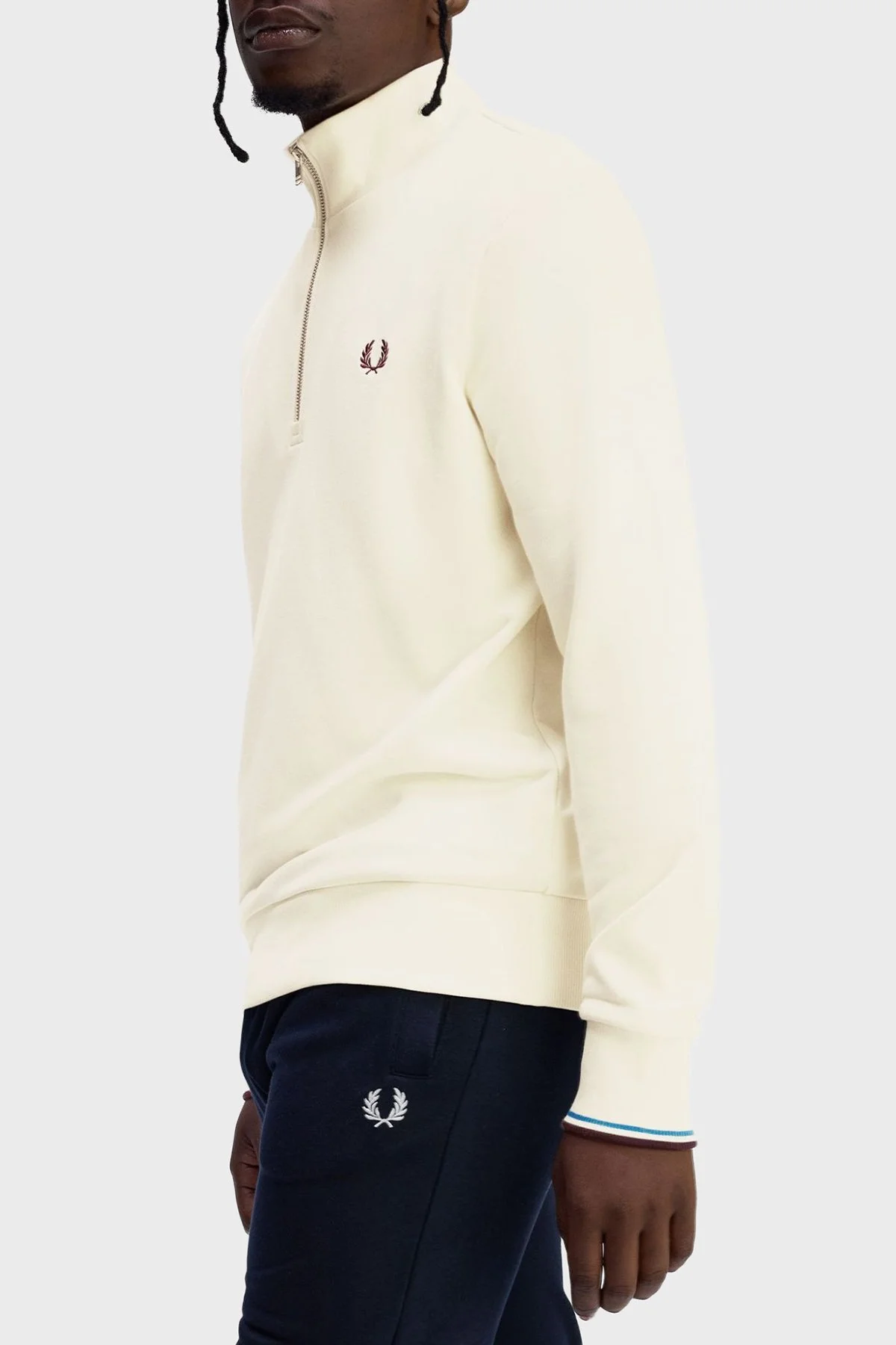 Fred Perry % 100 Pamuk Regular Fit Yarım Fermuarlı Dik Yaka Erkek Sweat M3574 Z46 BEJ - 3