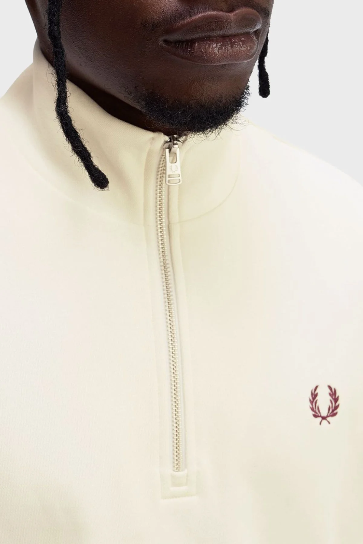 Fred Perry % 100 Pamuk Regular Fit Yarım Fermuarlı Dik Yaka Erkek Sweat M3574 Z46 BEJ - 4