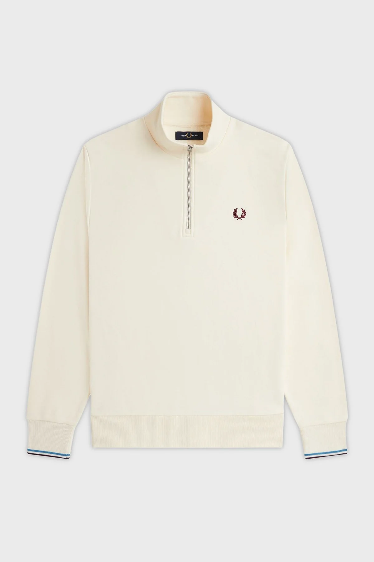 Fred Perry % 100 Pamuk Regular Fit Yarım Fermuarlı Dik Yaka Erkek Sweat M3574 Z46 BEJ - 6