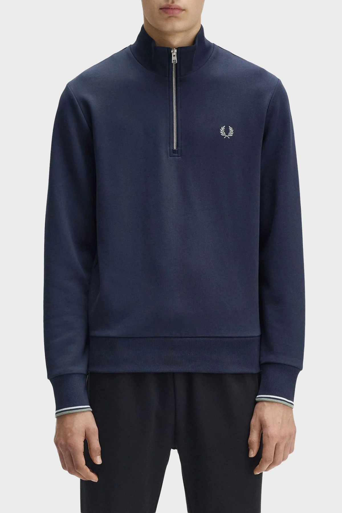 Fred Perry % 100 Pamuk Regular Fit Yarım Fermuarlı Dik Yaka Erkek Sweat M3574 Z47 KOYU MAVİ - 1