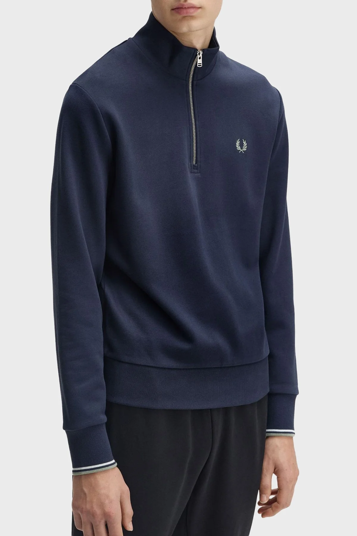 Fred Perry % 100 Pamuk Regular Fit Yarım Fermuarlı Dik Yaka Erkek Sweat M3574 Z47 KOYU MAVİ - 3