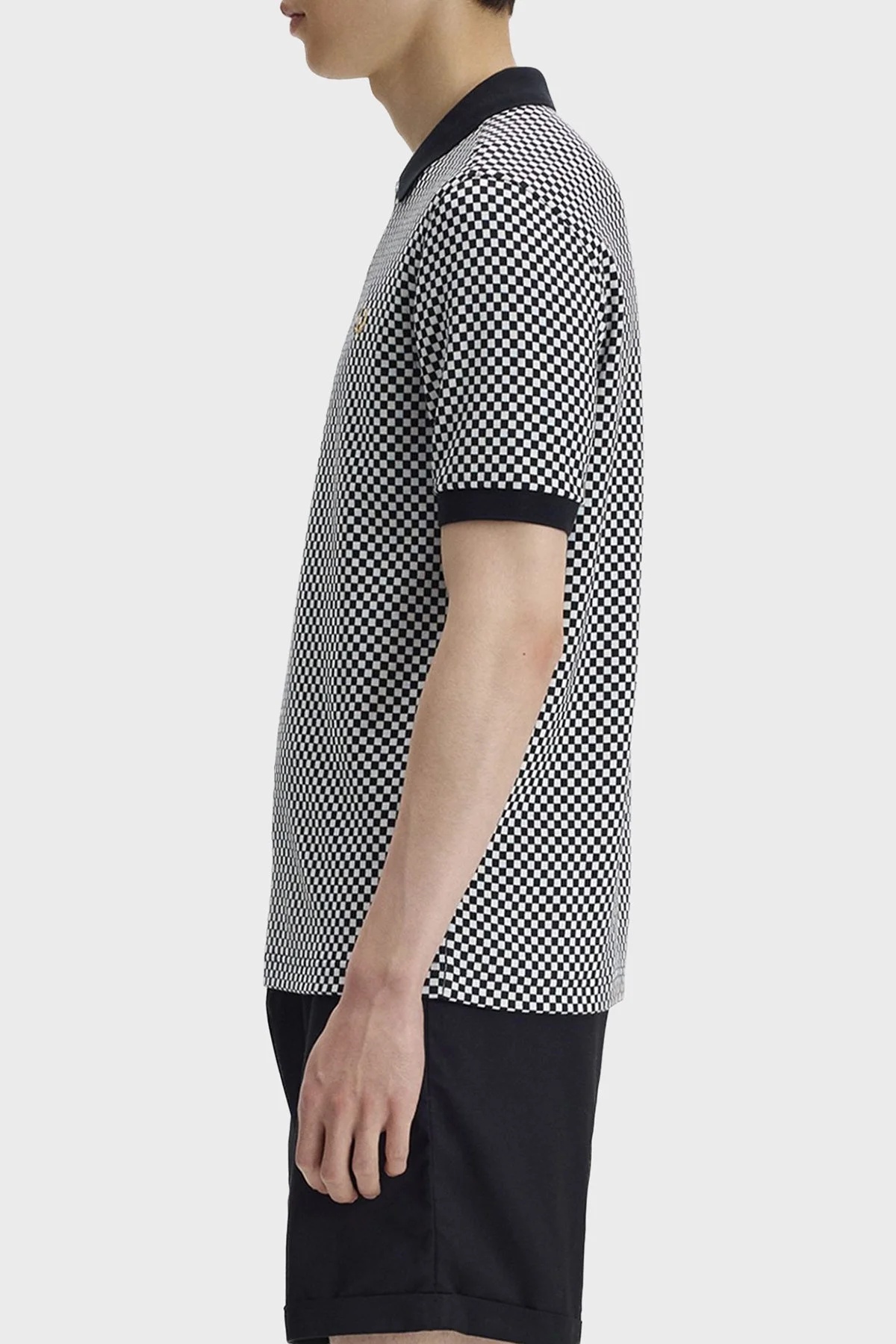 Fred Perry Dama Desenli % 100 Pamuk Regular Fit Yarım Fermuarlı Erkek Polo M2399 102 SİYAH-BEYAZ - 3