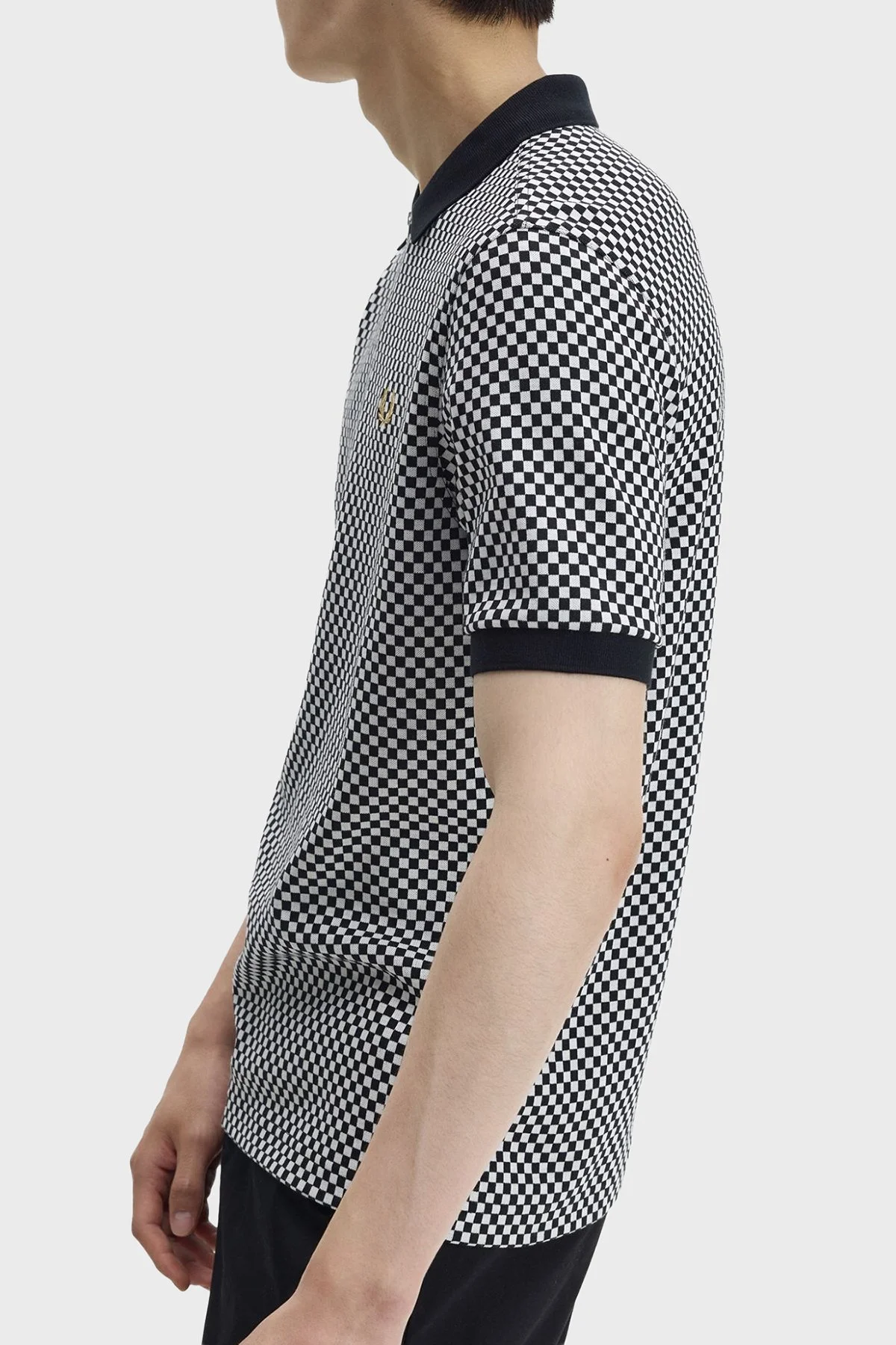Fred Perry Dama Desenli % 100 Pamuk Regular Fit Yarım Fermuarlı Erkek Polo M2399 102 SİYAH-BEYAZ - 4