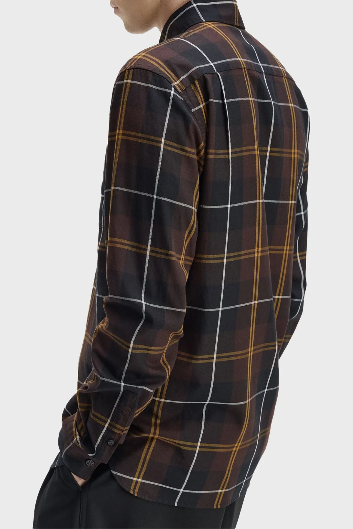 Fred Perry Ekoseli % 100 Pamuk Düğmeli Yaka Erkek Gömlek M3457 33C Kahve - 4