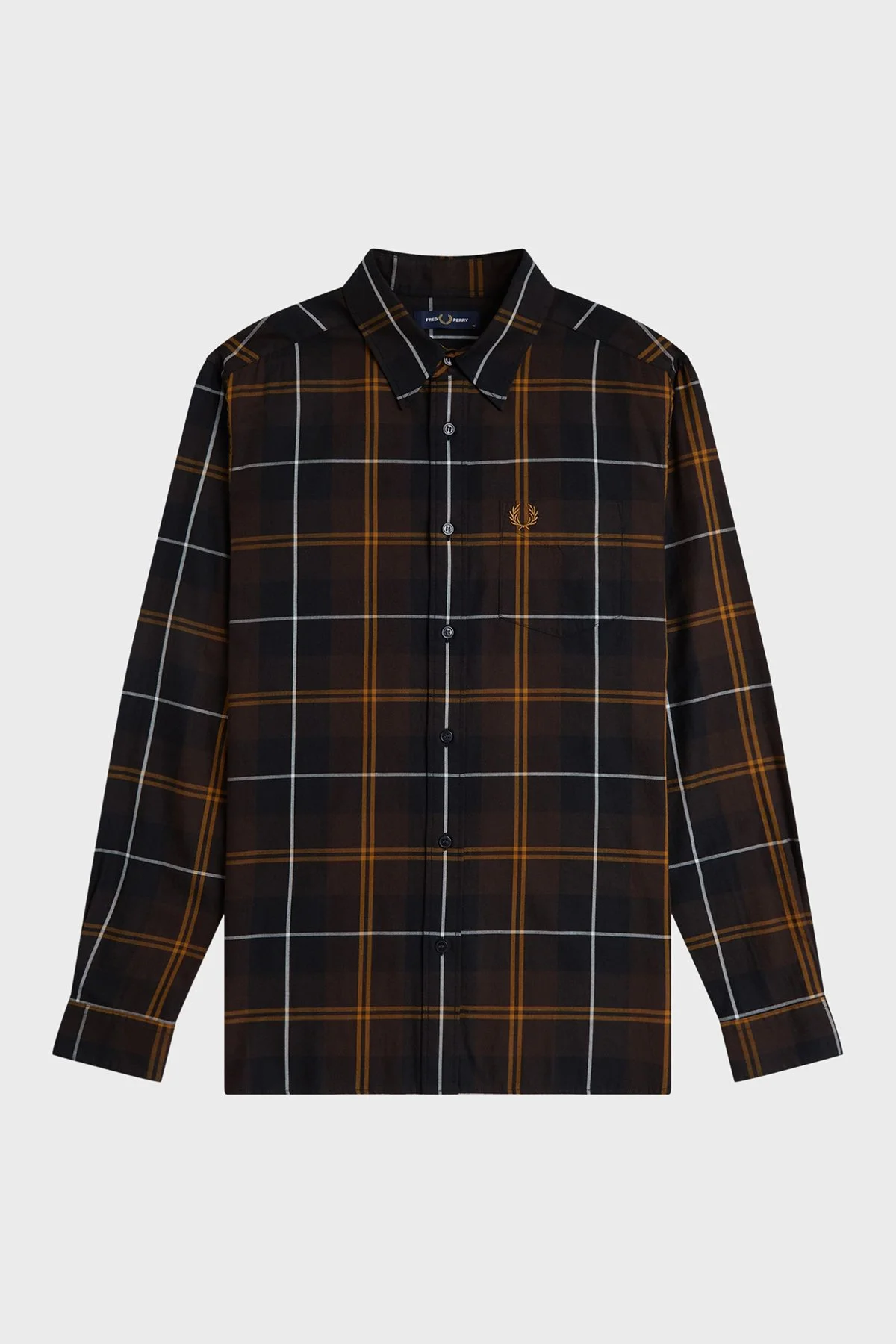 Fred Perry Ekoseli % 100 Pamuk Düğmeli Yaka Erkek Gömlek M3457 33C Kahve - 6