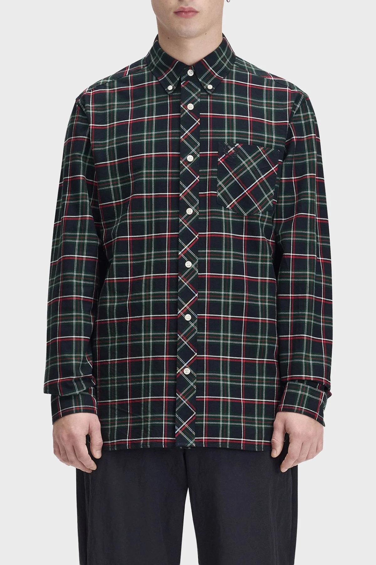 Fred Perry Ekoseli Pamuklu Regular Fit Düğmeli Yaka Erkek Gömlek M3720 Z89 Lacivert-yeşil - 1