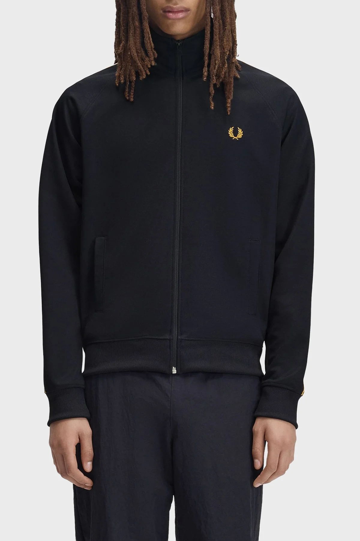 Fred Perry Kontrast Şeritli Logolu Dik Yaka Fermuarlı Erkek Sweat J5557 248 Lacivert - 1