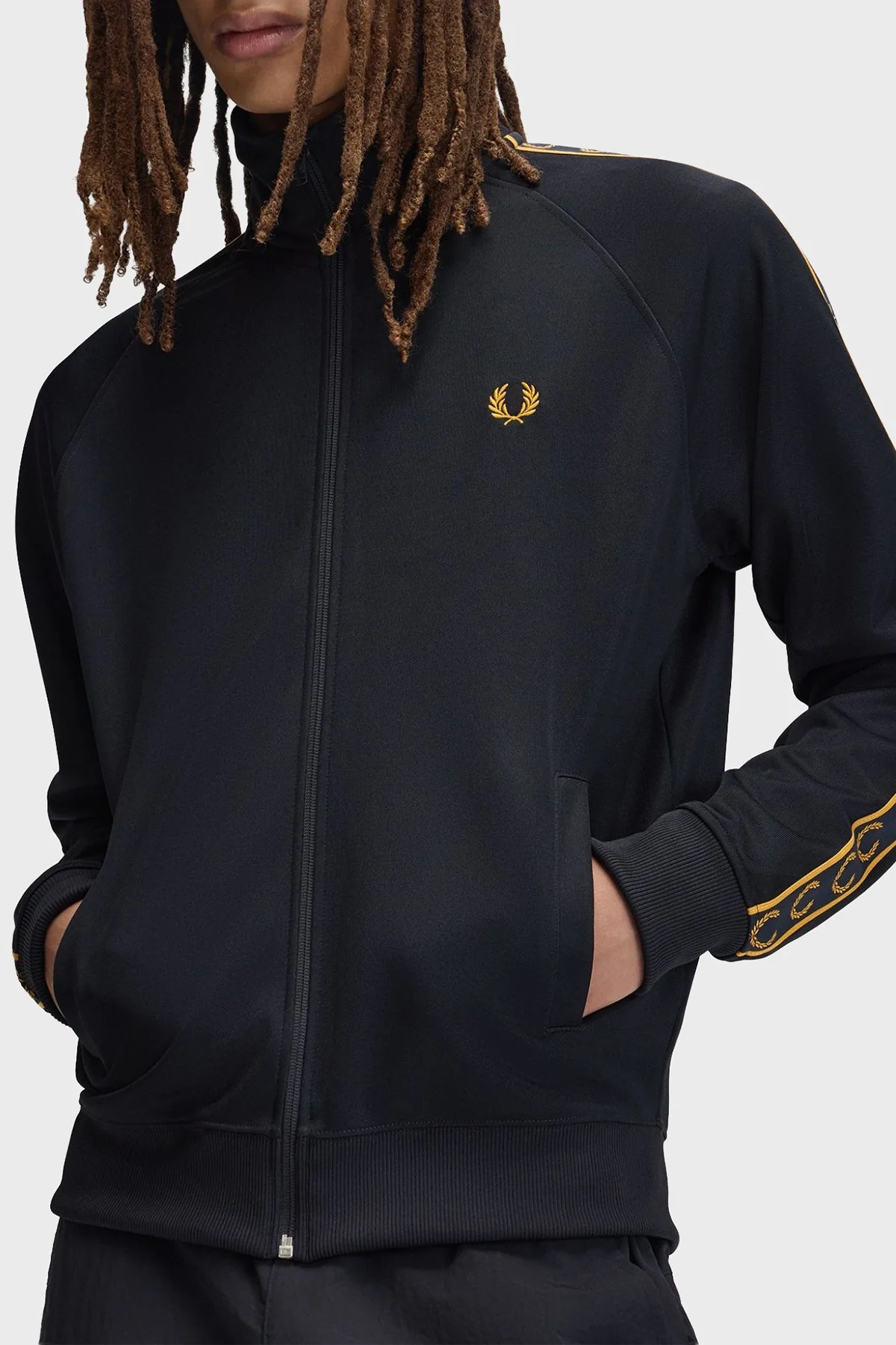 Fred Perry Kontrast Şeritli Logolu Dik Yaka Fermuarlı Erkek Sweat J5557 248 Lacivert - 5