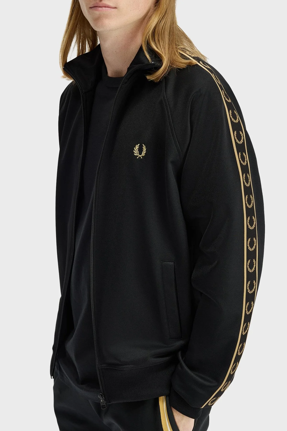 Fred Perry Kontrast Şeritli Logolu Pamuk Karışımlı Regular Fit Dik Yaka Fermuarlı Erkek Ceket J5557 90A SİYAH - 5