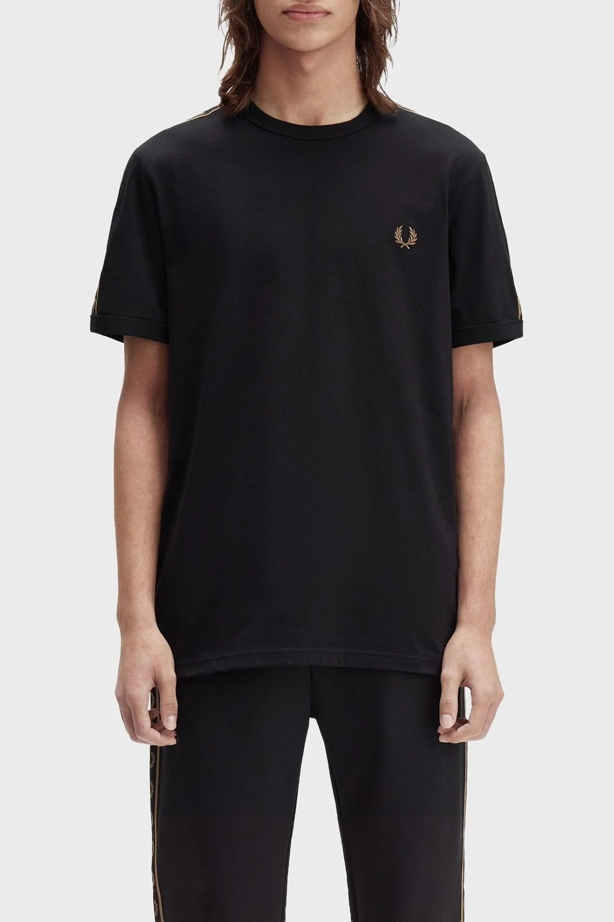 Fred Perry Logolu % 100 Pamuk Regular Fit Bisiklet Yaka Erkek T Shirt M4613 S77 SİYAH - 1