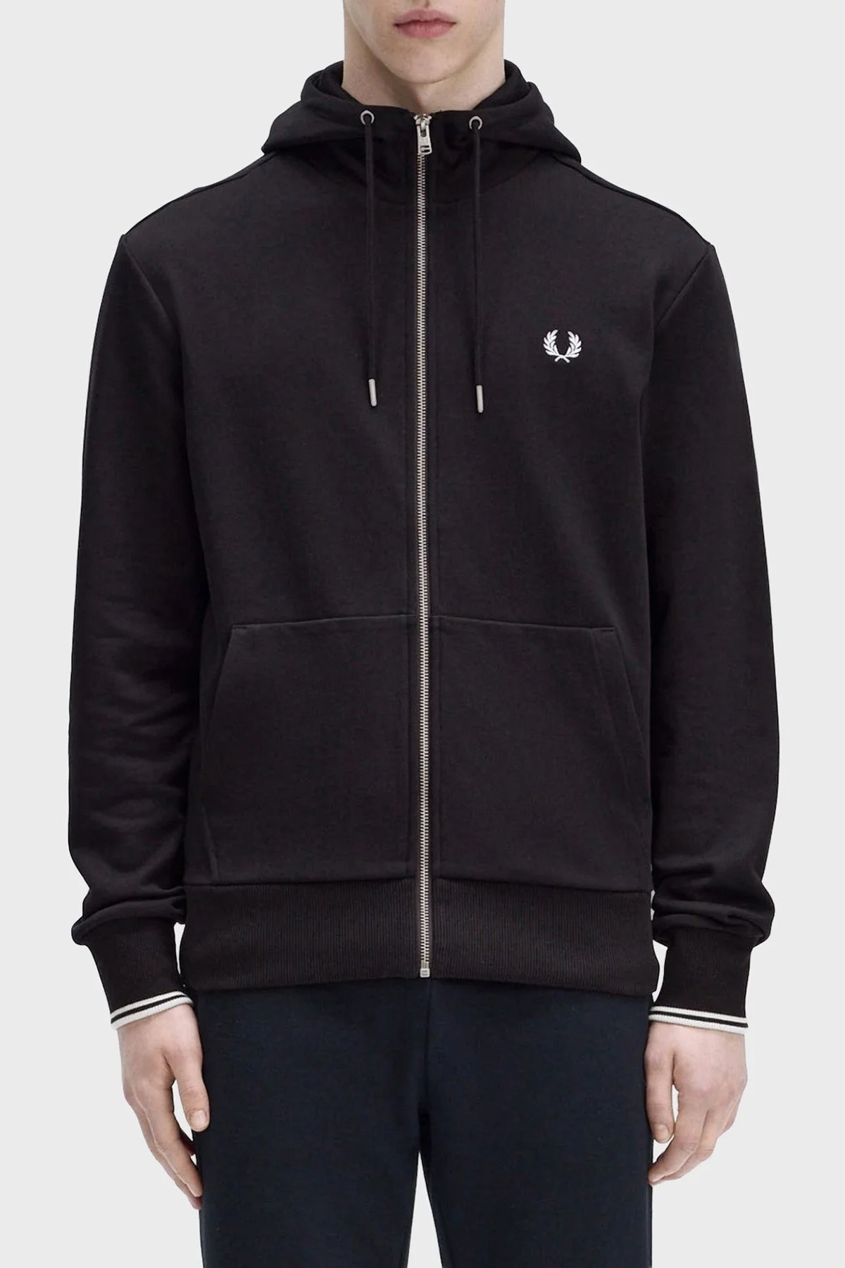 Fred Perry Logolu % 100 Pamuk Regular Fit Kapüşonlu Erkek Sweat J7536 198 SİYAH - 1