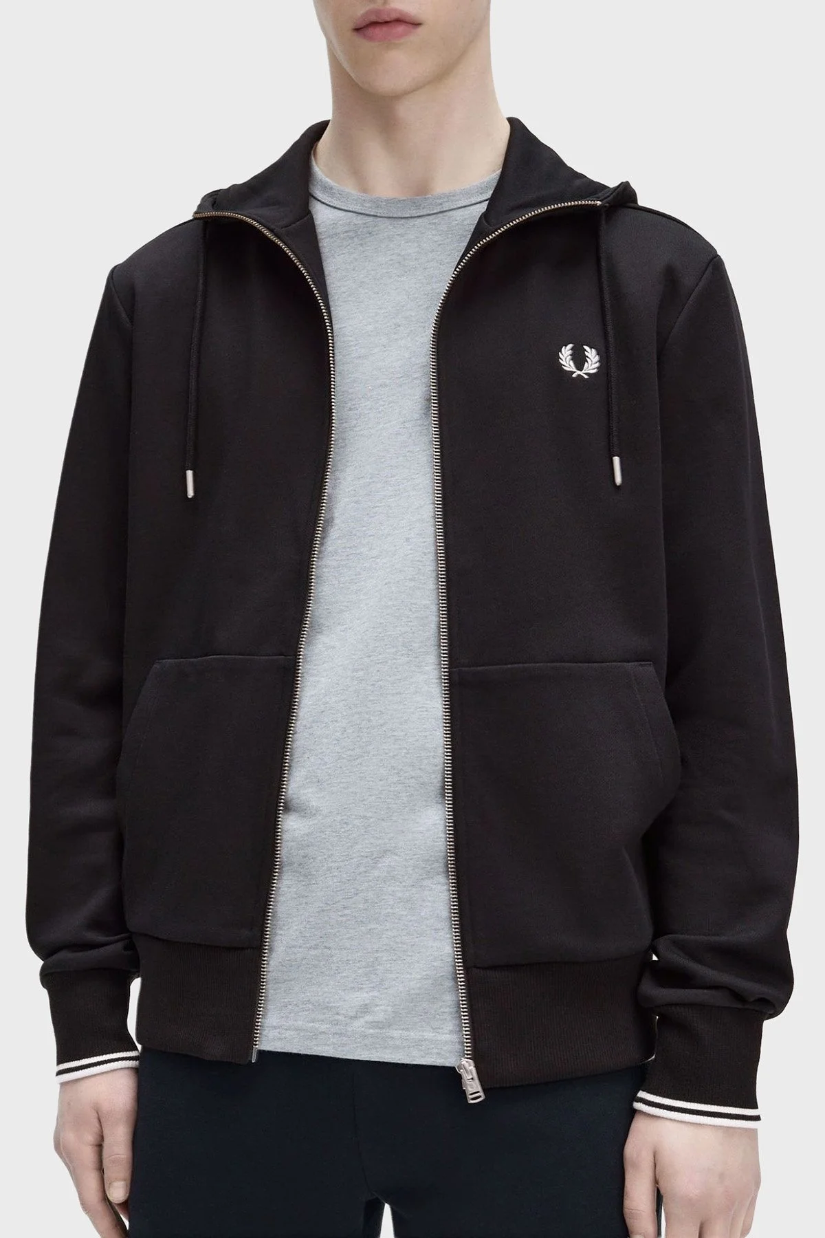 Fred Perry Logolu % 100 Pamuk Regular Fit Kapüşonlu Erkek Sweat J7536 198 SİYAH - 3