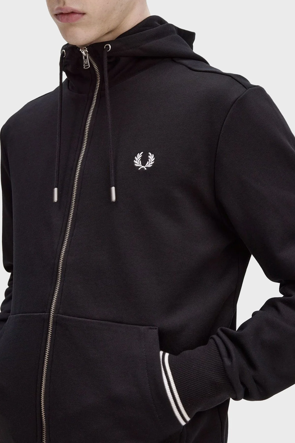 Fred Perry Logolu % 100 Pamuk Regular Fit Kapüşonlu Erkek Sweat J7536 198 SİYAH - 4