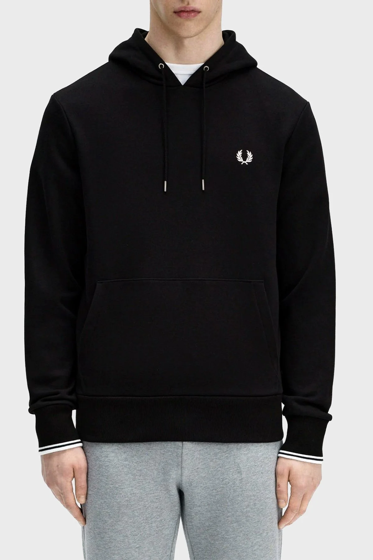 Fred Perry Logolu % 100 Pamuk Regular Fit Kapüşonlu Erkek Sweat M2643 102 SİYAH - 1