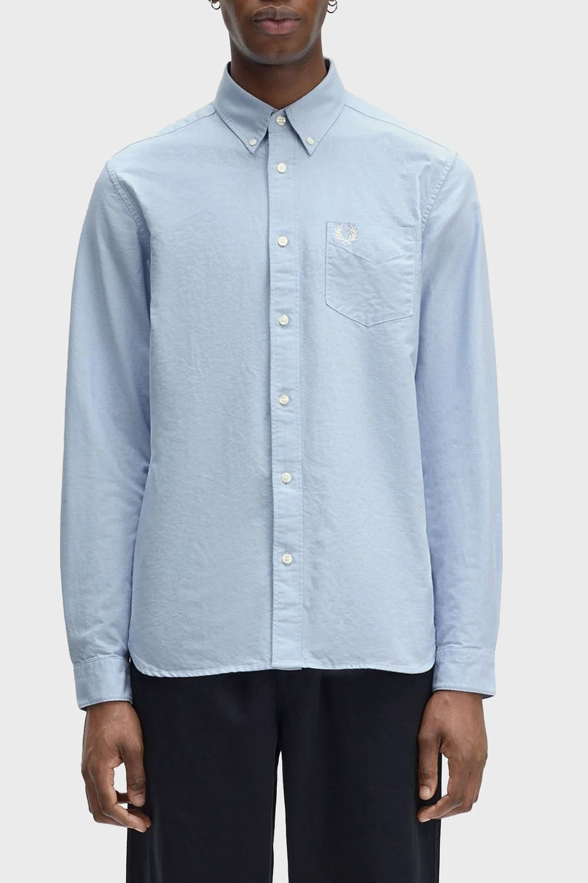 Fred Perry Logolu % 100 Pamuk Regular Fit Tek Cepli Düğmeli Yaka Erkek Gömlek M5516 146 AÇIK MAVİ - 8