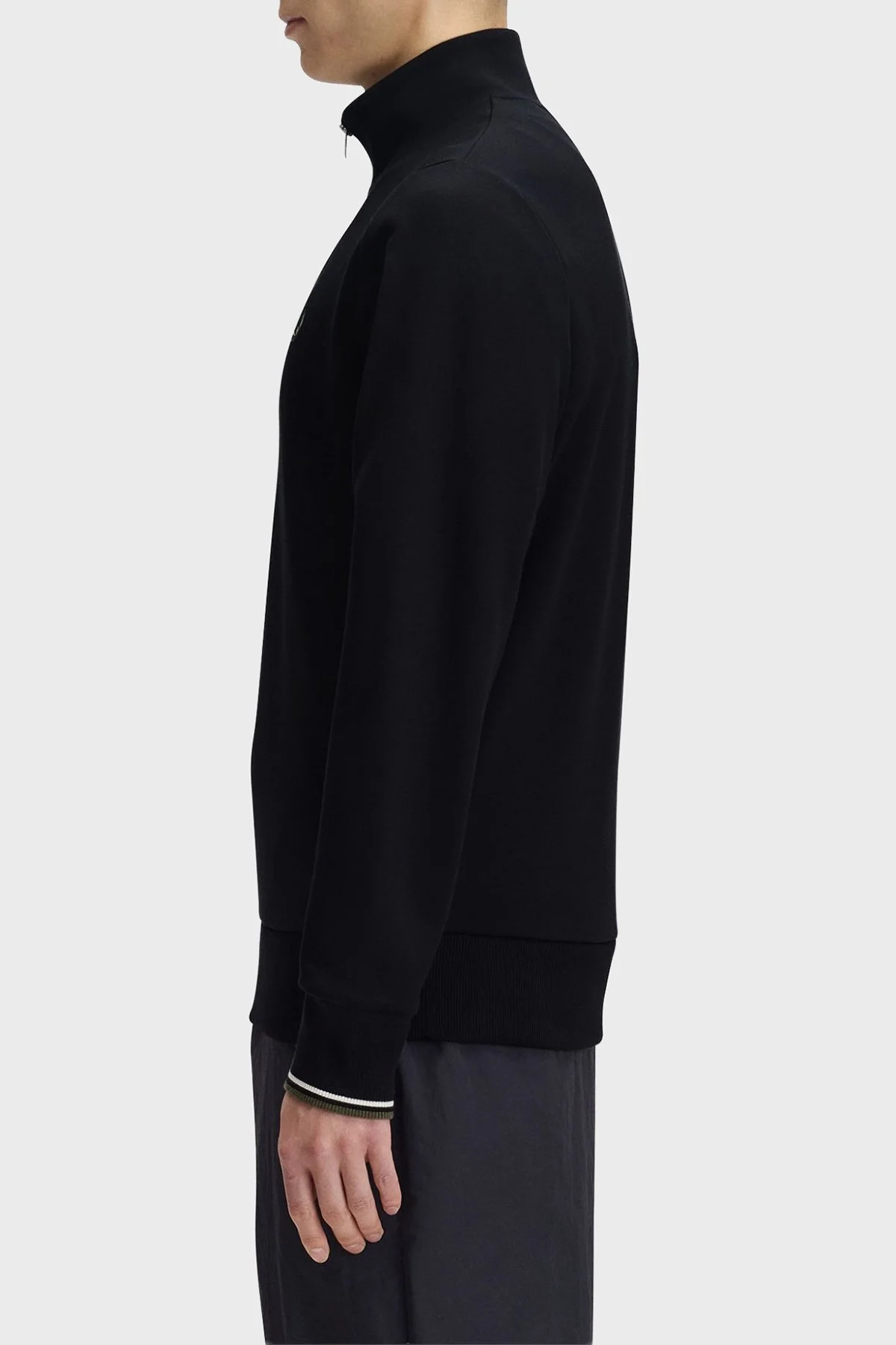 Fred Perry Logolu Pamuklu Yarım Fermuarlı Dik Yaka Erkek Sweat M3574 W54 Siyah - 2