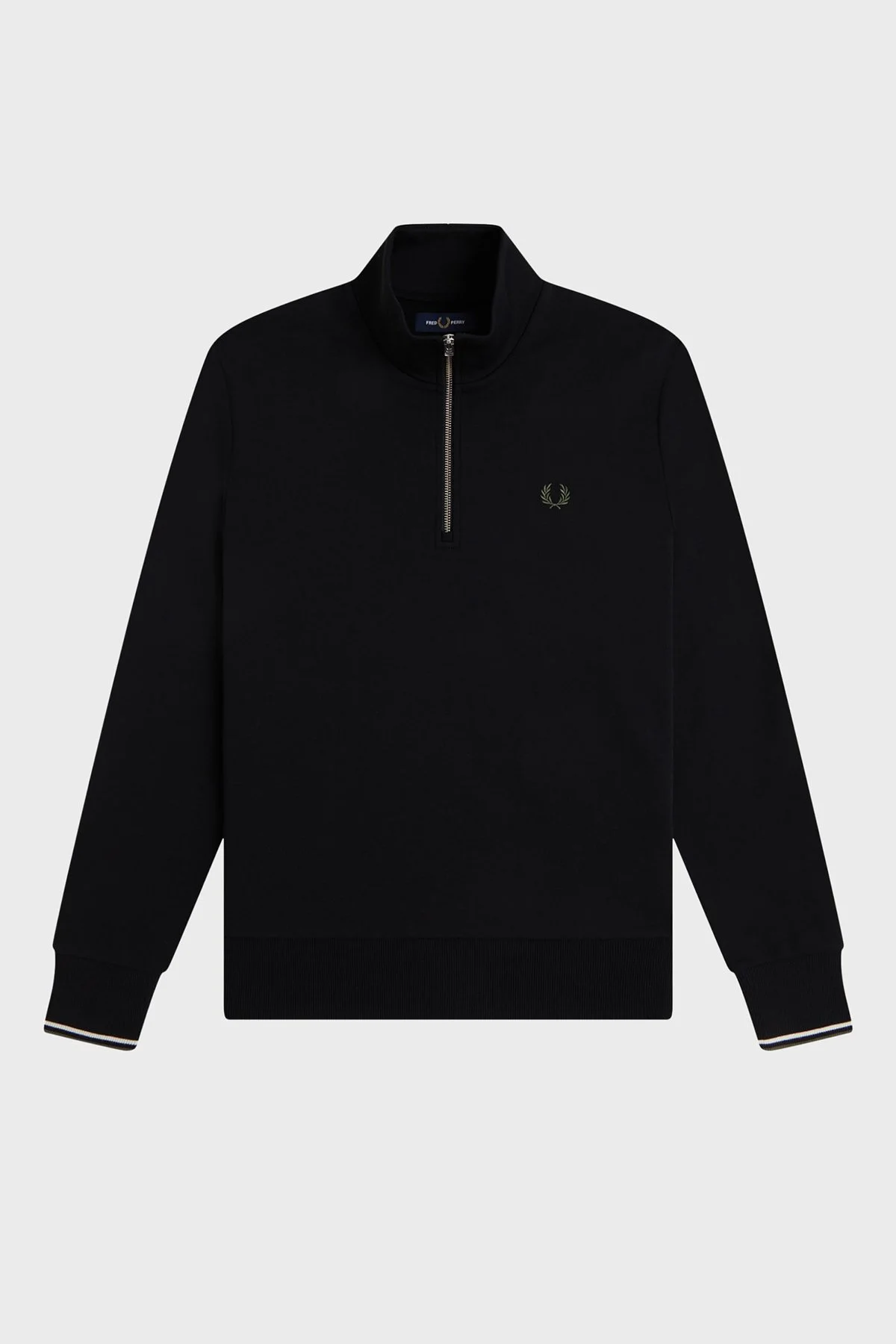 Fred Perry Logolu Pamuklu Yarım Fermuarlı Dik Yaka Erkek Sweat M3574 W54 Siyah - 6