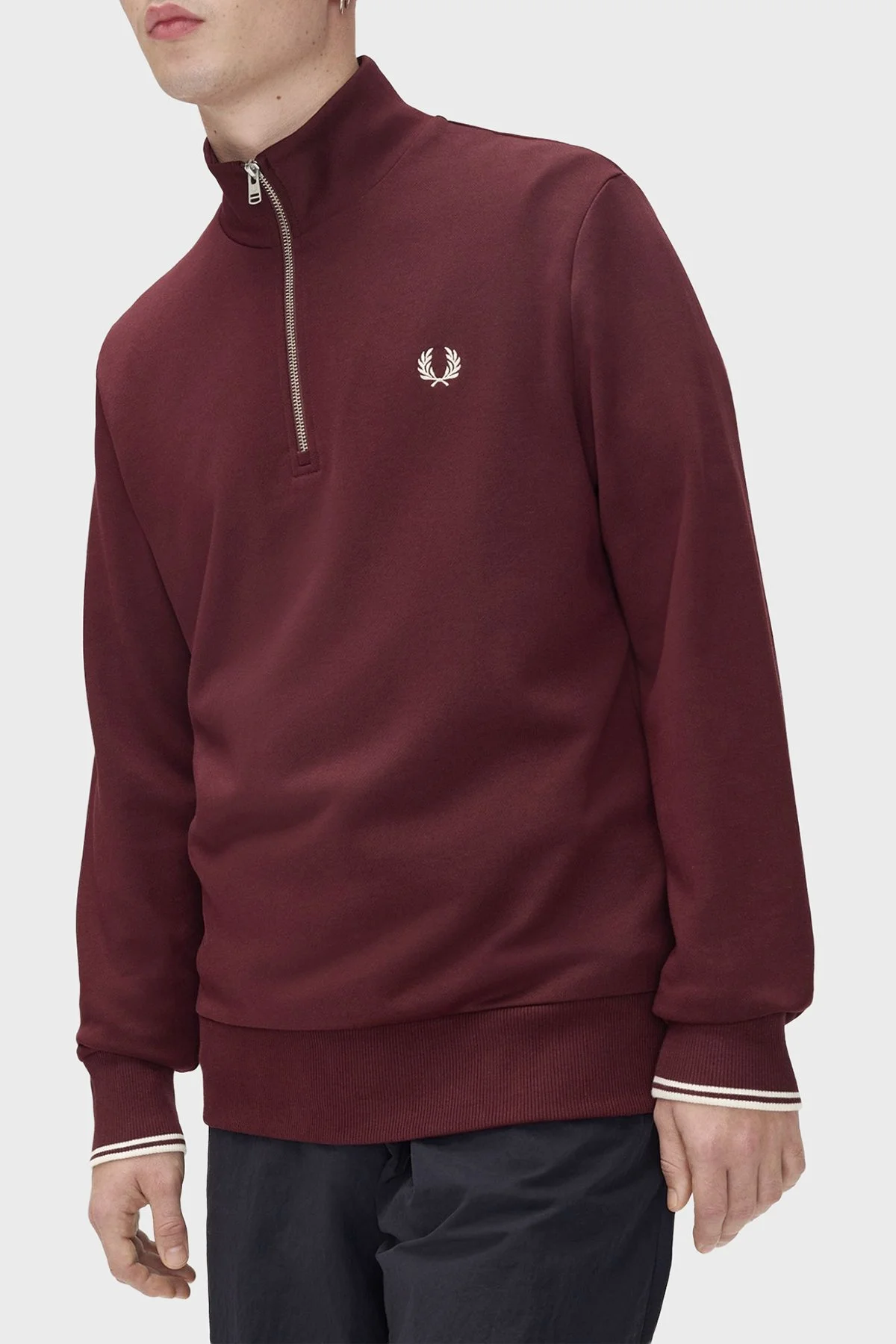 Fred Perry Logolu Pamuklu Yarım Fermuarlı Erkek Sweat M3574 64A Bordo - 3