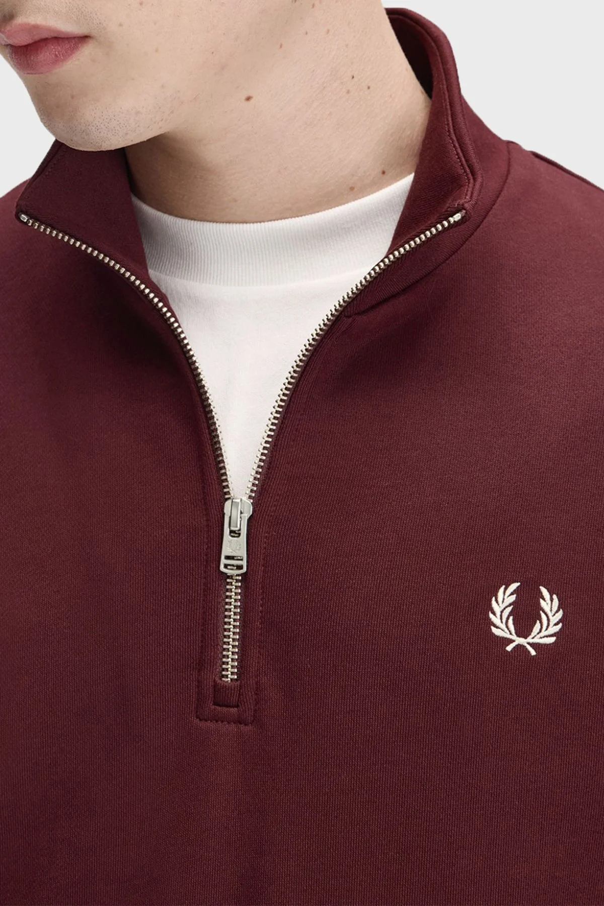 Fred Perry Logolu Pamuklu Yarım Fermuarlı Erkek Sweat M3574 64A Bordo - 4