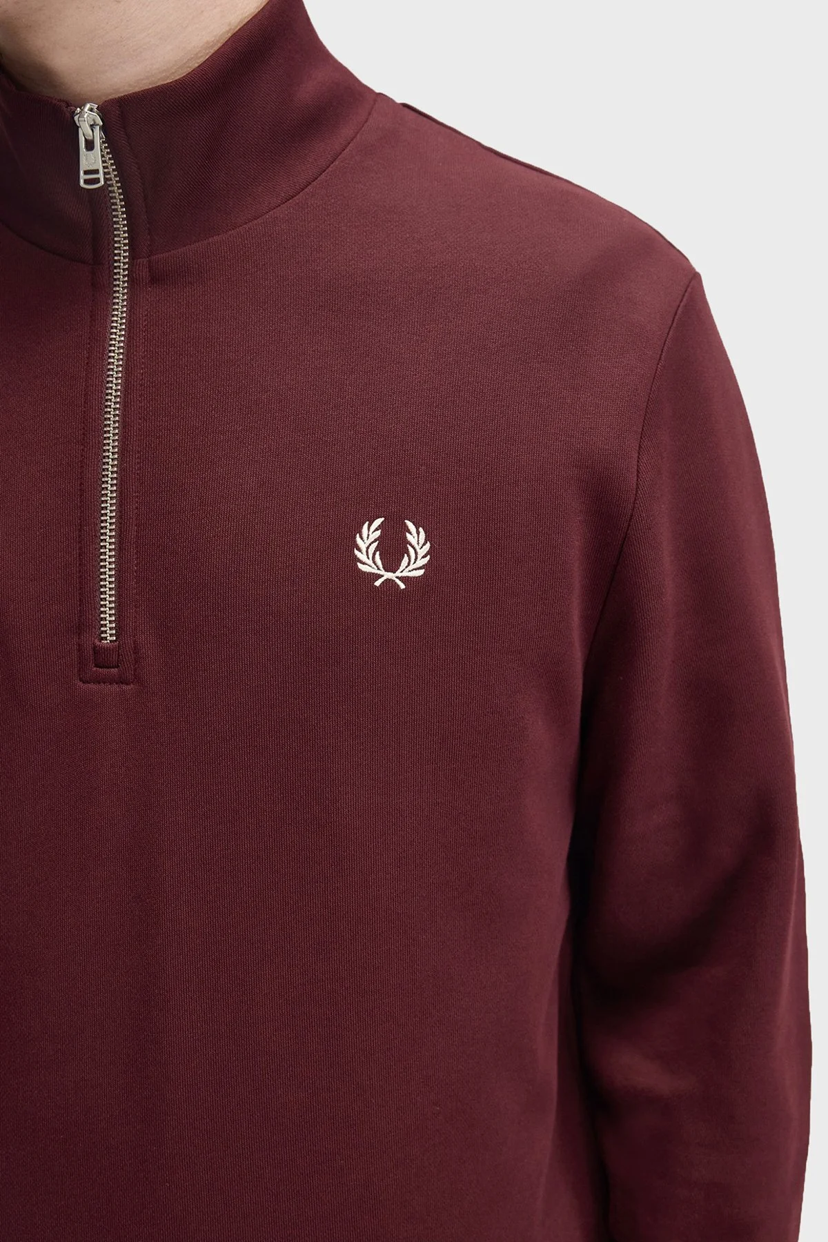 Fred Perry Logolu Pamuklu Yarım Fermuarlı Erkek Sweat M3574 64A Bordo - 5