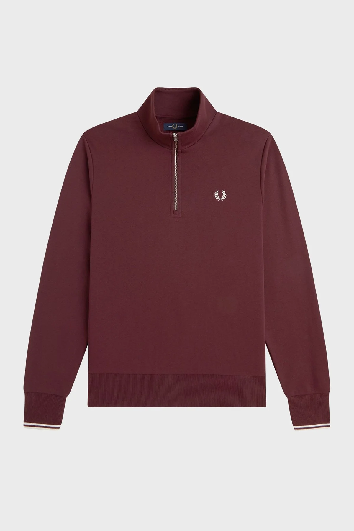 Fred Perry Logolu Pamuklu Yarım Fermuarlı Erkek Sweat M3574 64A Bordo - 6