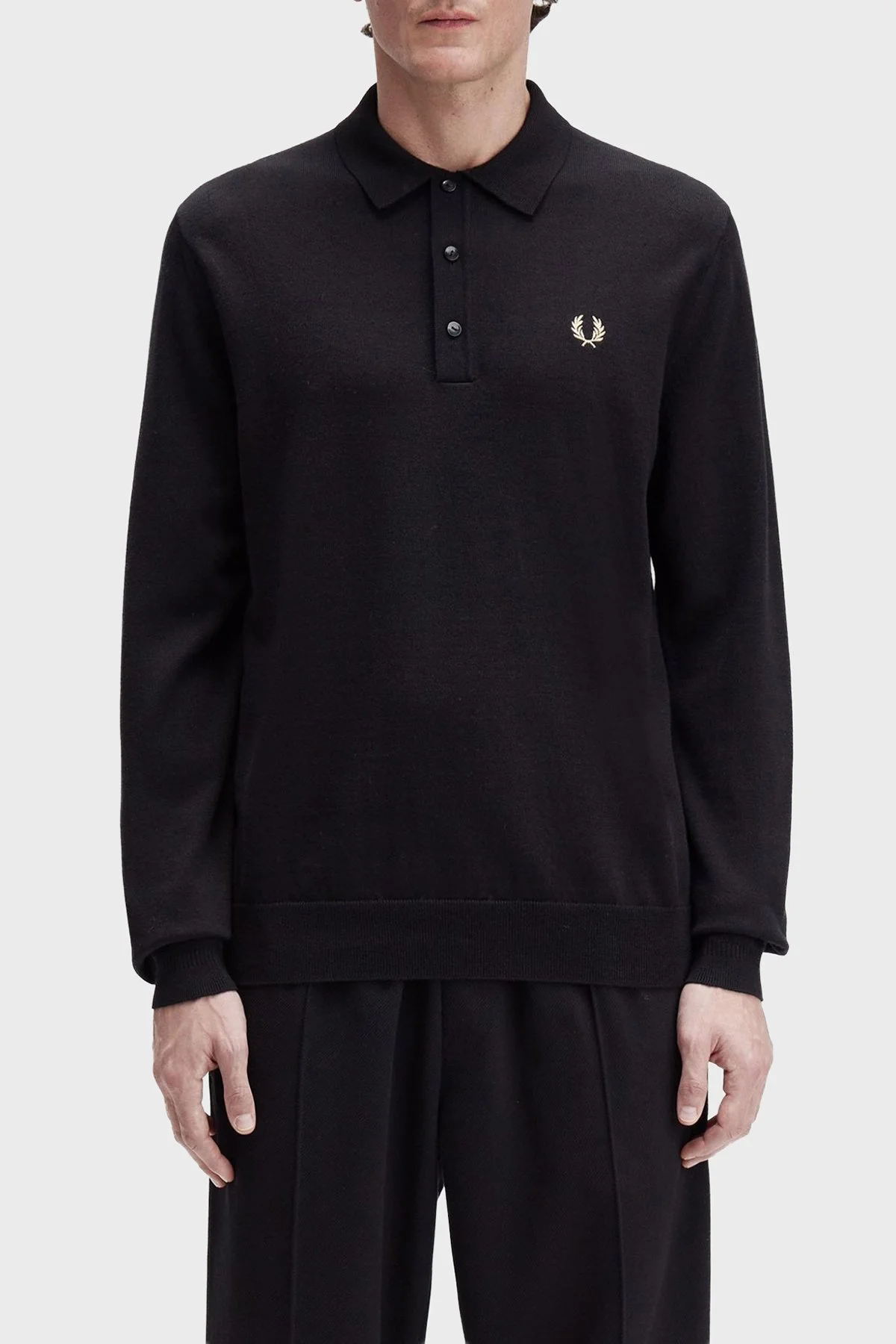 Fred Perry Logolu Yün Karışımlı Regular Fit Düğmeli Erkek Polo Yaka Kazak K4535 220 SİYAH - 1