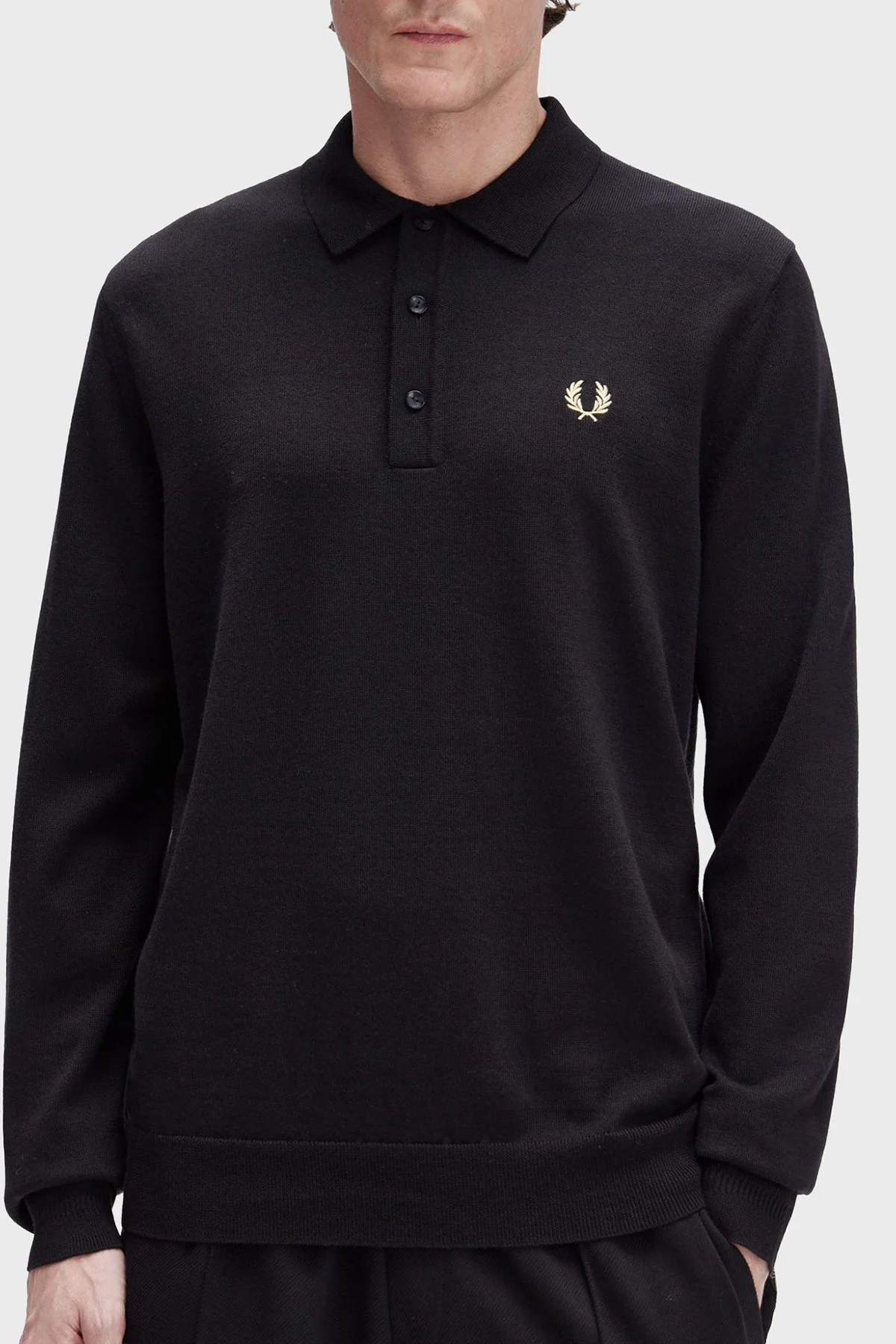 Fred Perry Logolu Yün Karışımlı Regular Fit Düğmeli Erkek Polo Yaka Kazak K4535 220 SİYAH - 3