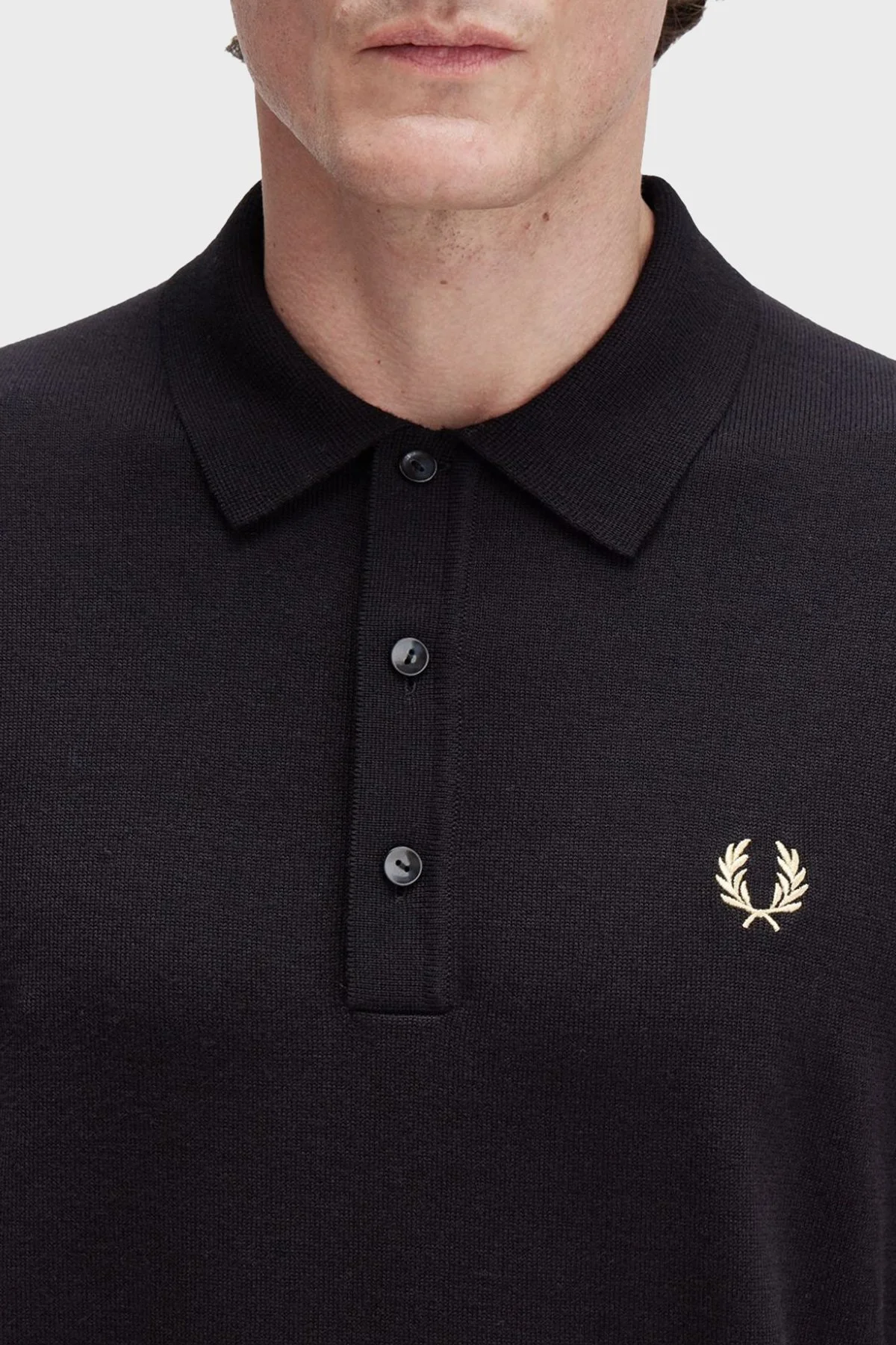 Fred Perry Logolu Yün Karışımlı Regular Fit Düğmeli Erkek Polo Yaka Kazak K4535 220 SİYAH - 5