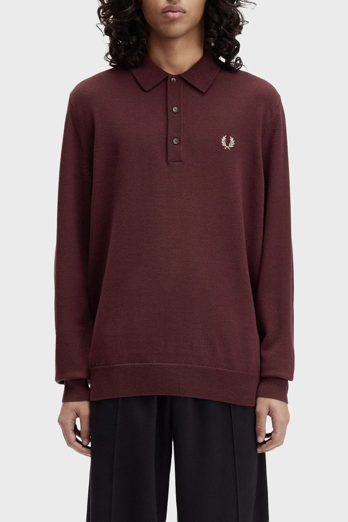Fred Perry Logolu Yün Karışımlı Regular Fit Düğmeli Erkek Polo Yaka Kazak K4535 597 BORDO - 1