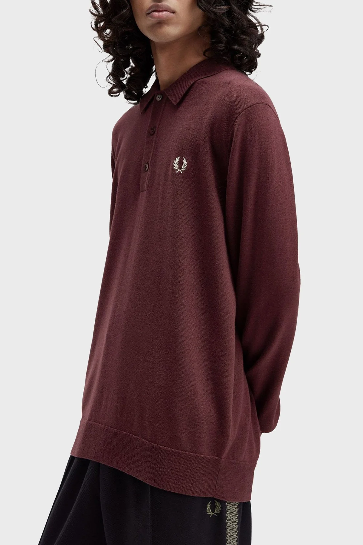 Fred Perry Logolu Yün Karışımlı Regular Fit Düğmeli Erkek Polo Yaka Kazak K4535 597 BORDO - 3