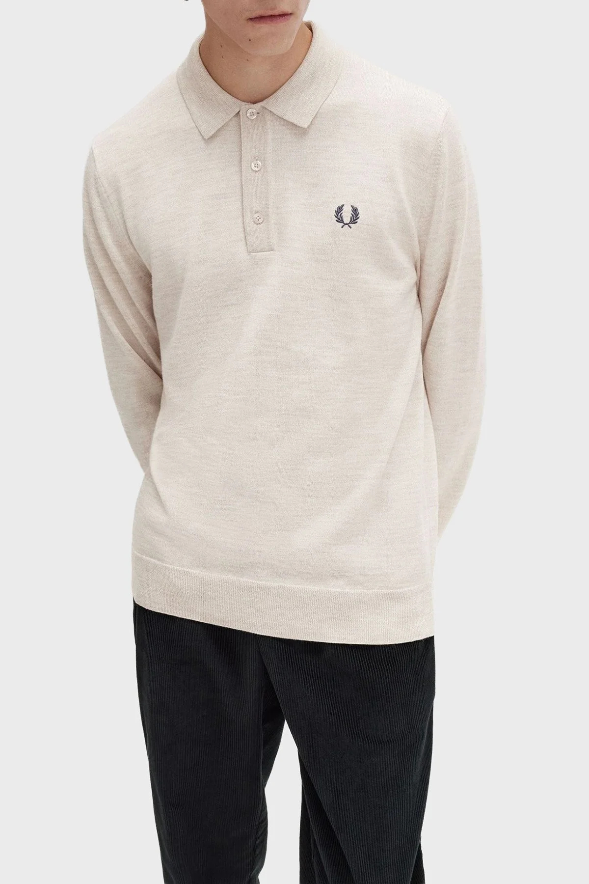 Fred Perry Logolu Yün Karışımlı Regular Fit Düğmeli Erkek Polo Yaka Kazak K4535 X23 BEJ - 1