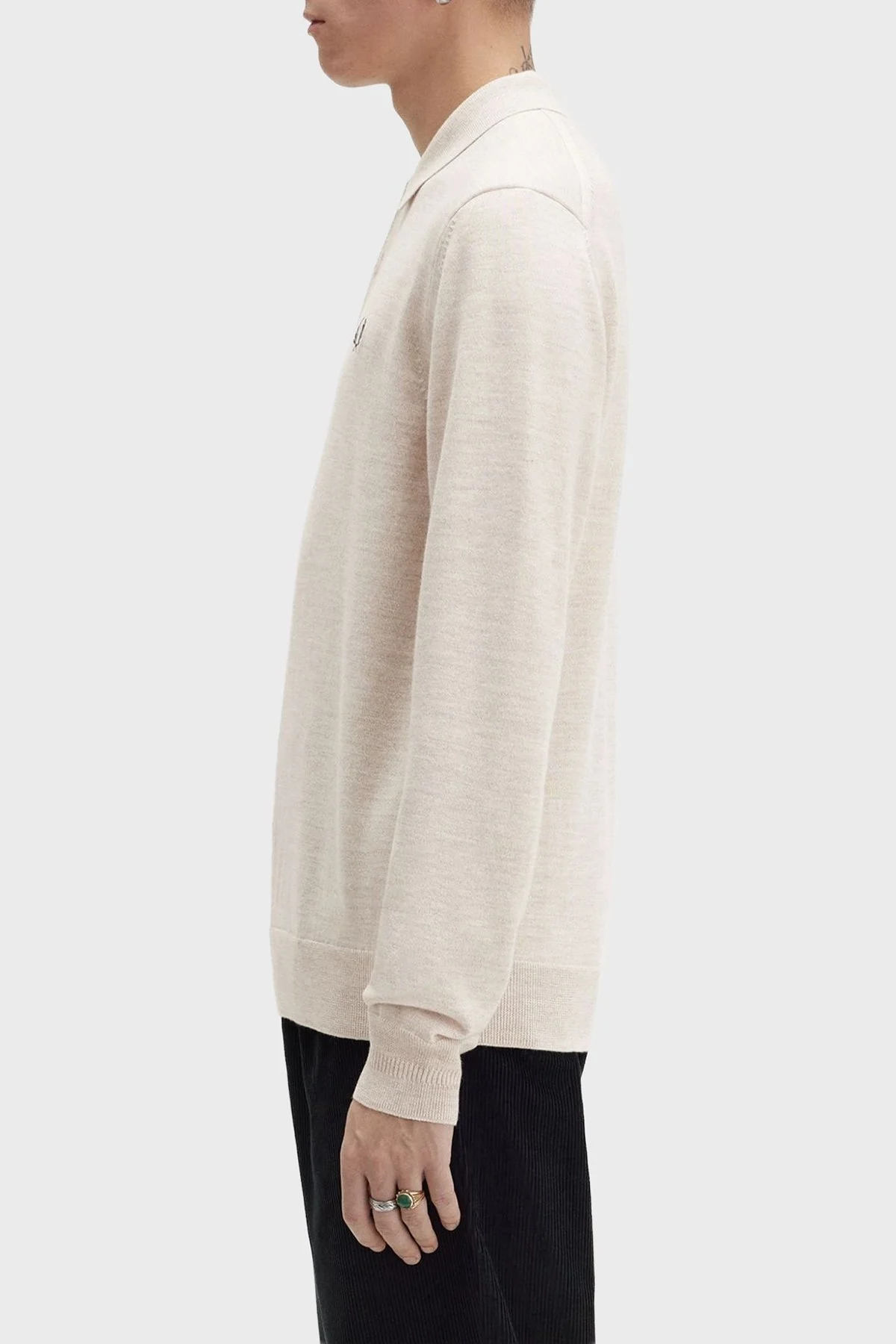 Fred Perry Logolu Yün Karışımlı Regular Fit Düğmeli Erkek Polo Yaka Kazak K4535 X23 BEJ - 2