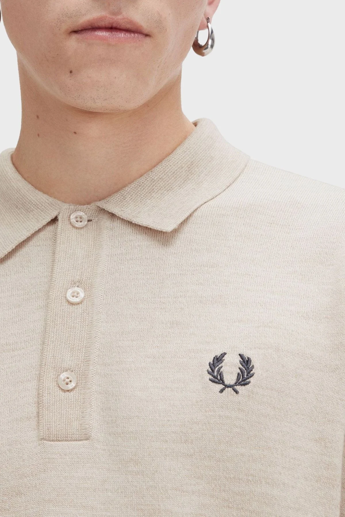 Fred Perry Logolu Yün Karışımlı Regular Fit Düğmeli Erkek Polo Yaka Kazak K4535 X23 BEJ - 3
