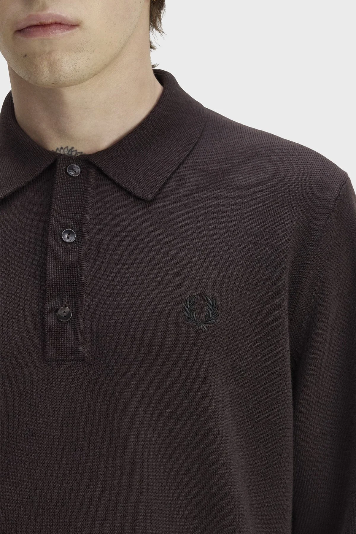 Fred Perry Logolu Yün ve Pamuk Karışımlı Düğmeli Erkek Polo K4535 33C Kahve - 4