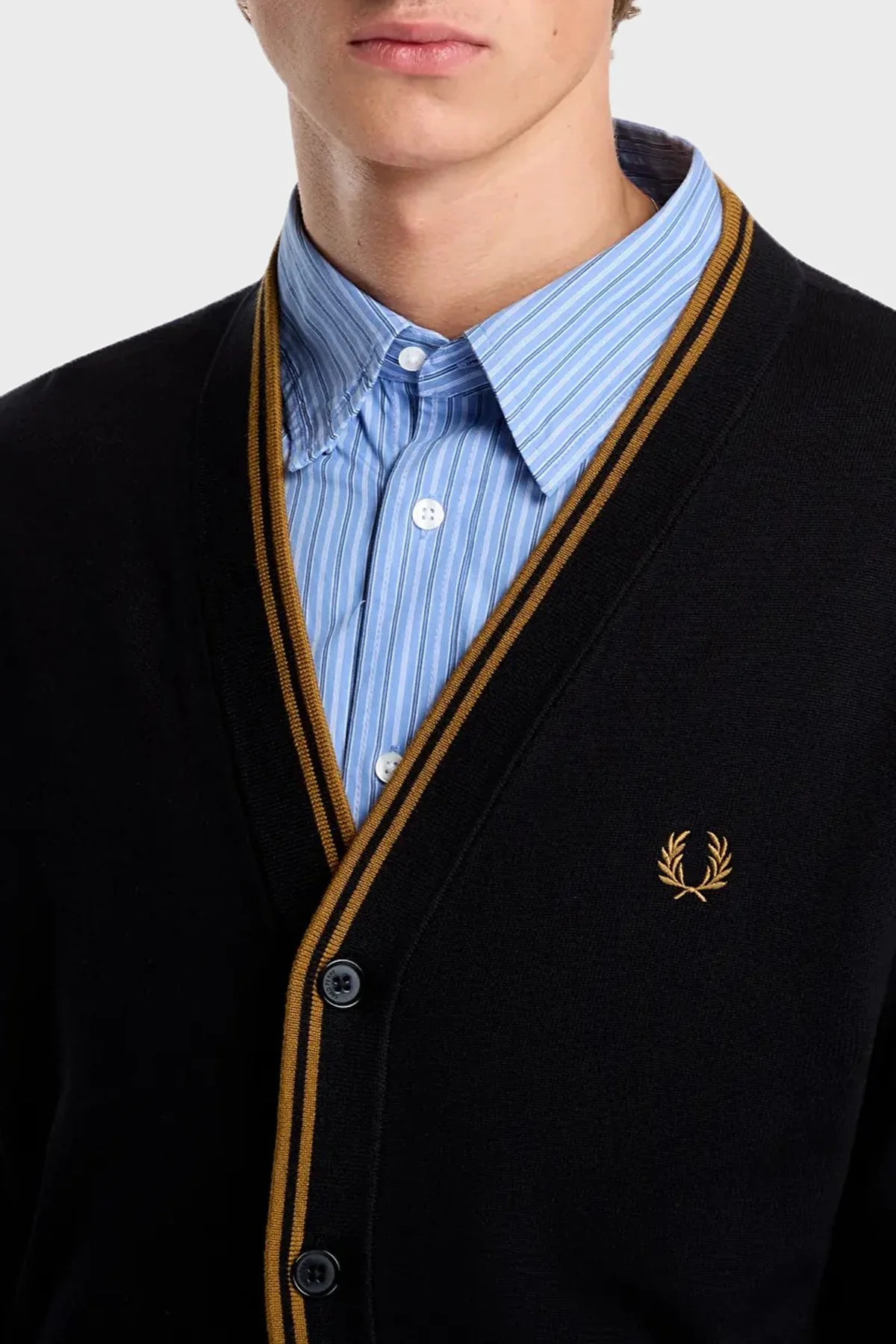 Fred Perry Pamuk ve Yün Karışımlı V Yaka Düğmeli Erkek Hırka K3300 102 Siyah - 4