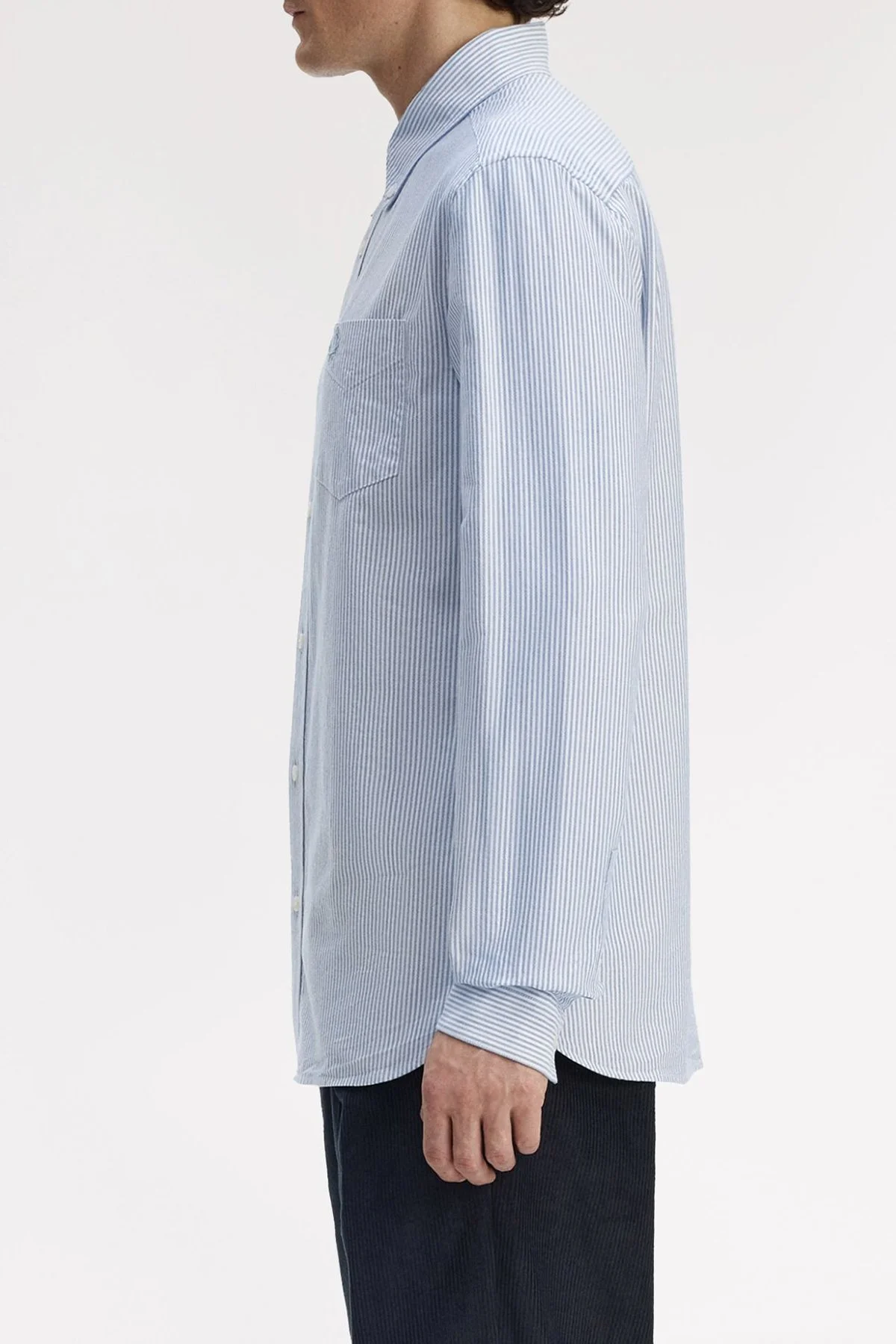 Fred Perry Pamuklu Regular Fit Çizgili Uzun Kollu Erkek Gömlek M1768 38A MAVİ - 2