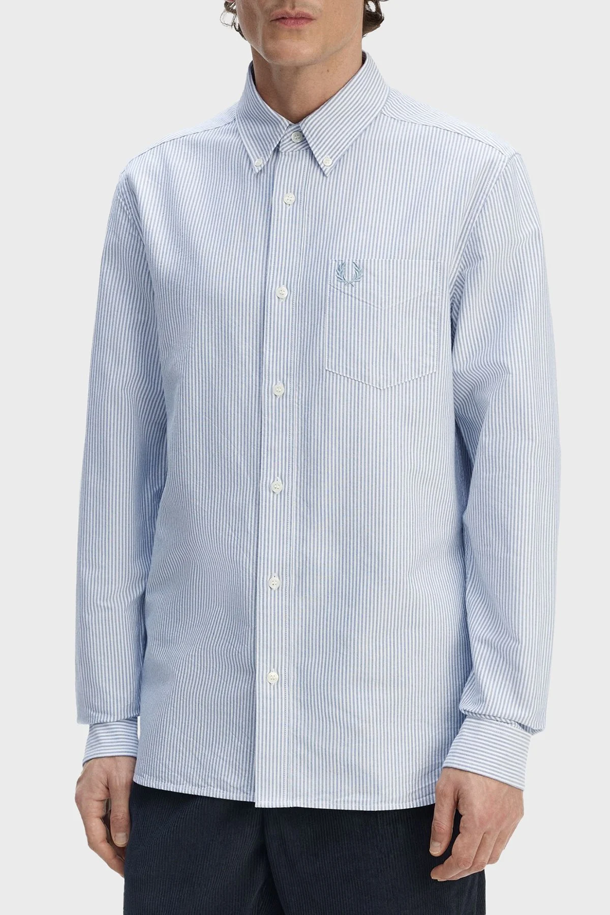 Fred Perry Pamuklu Regular Fit Çizgili Uzun Kollu Erkek Gömlek M1768 38A MAVİ - 3