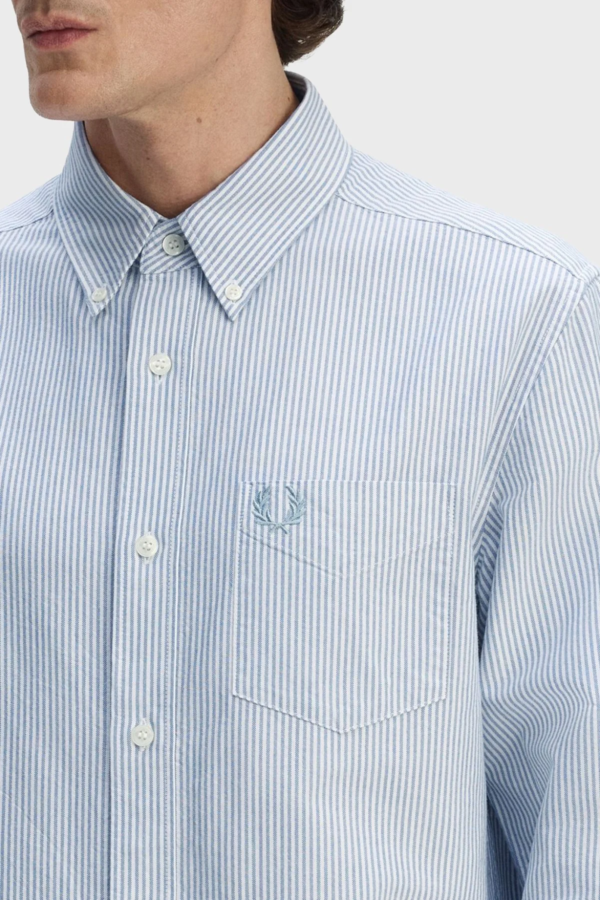 Fred Perry Pamuklu Regular Fit Çizgili Uzun Kollu Erkek Gömlek M1768 38A MAVİ - 4