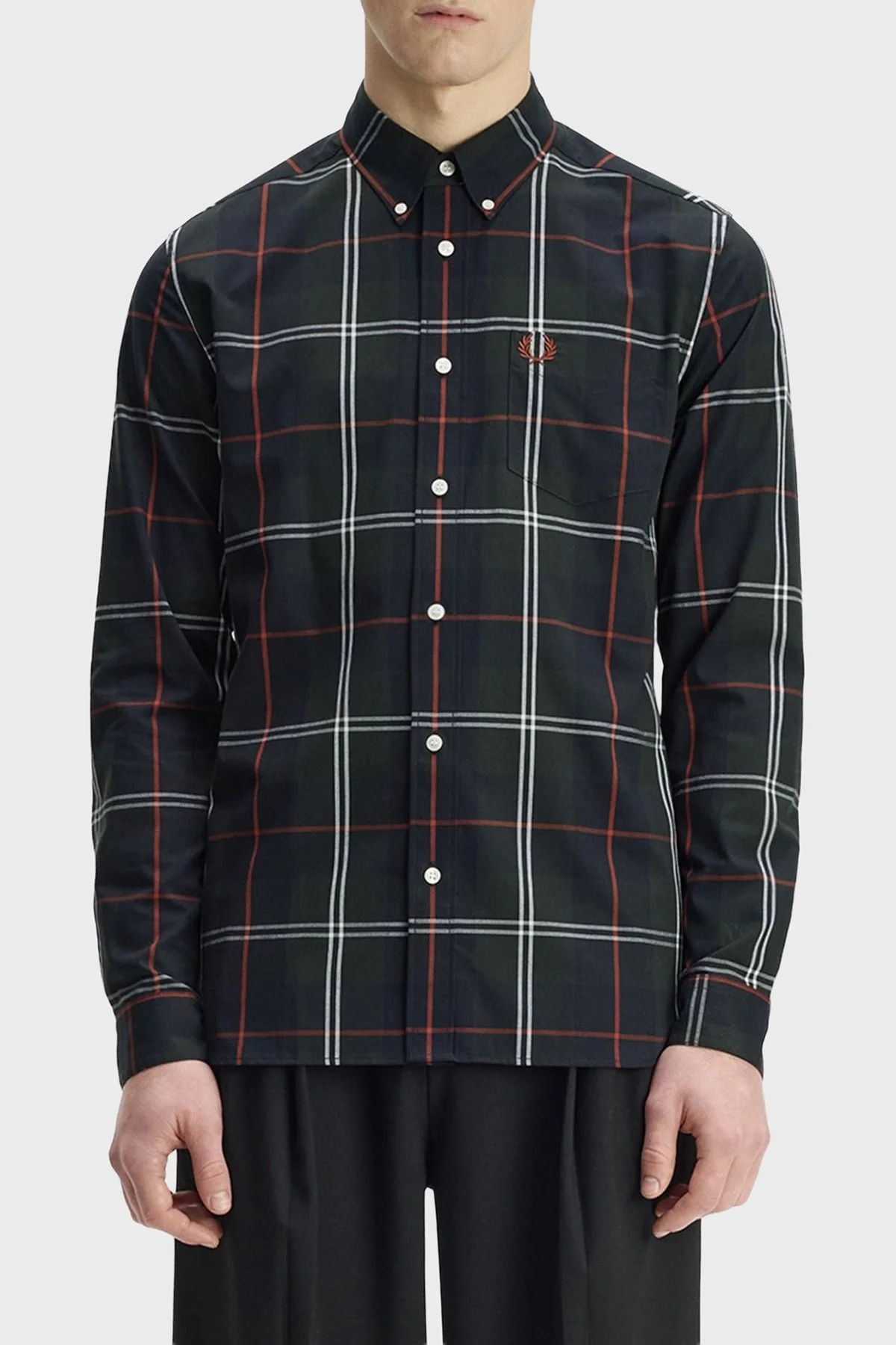 Fred Perry Pamuklu Regular Fit Ekoseli Erkek Gömlek M3456 Q20 Koyu yeşil - 1